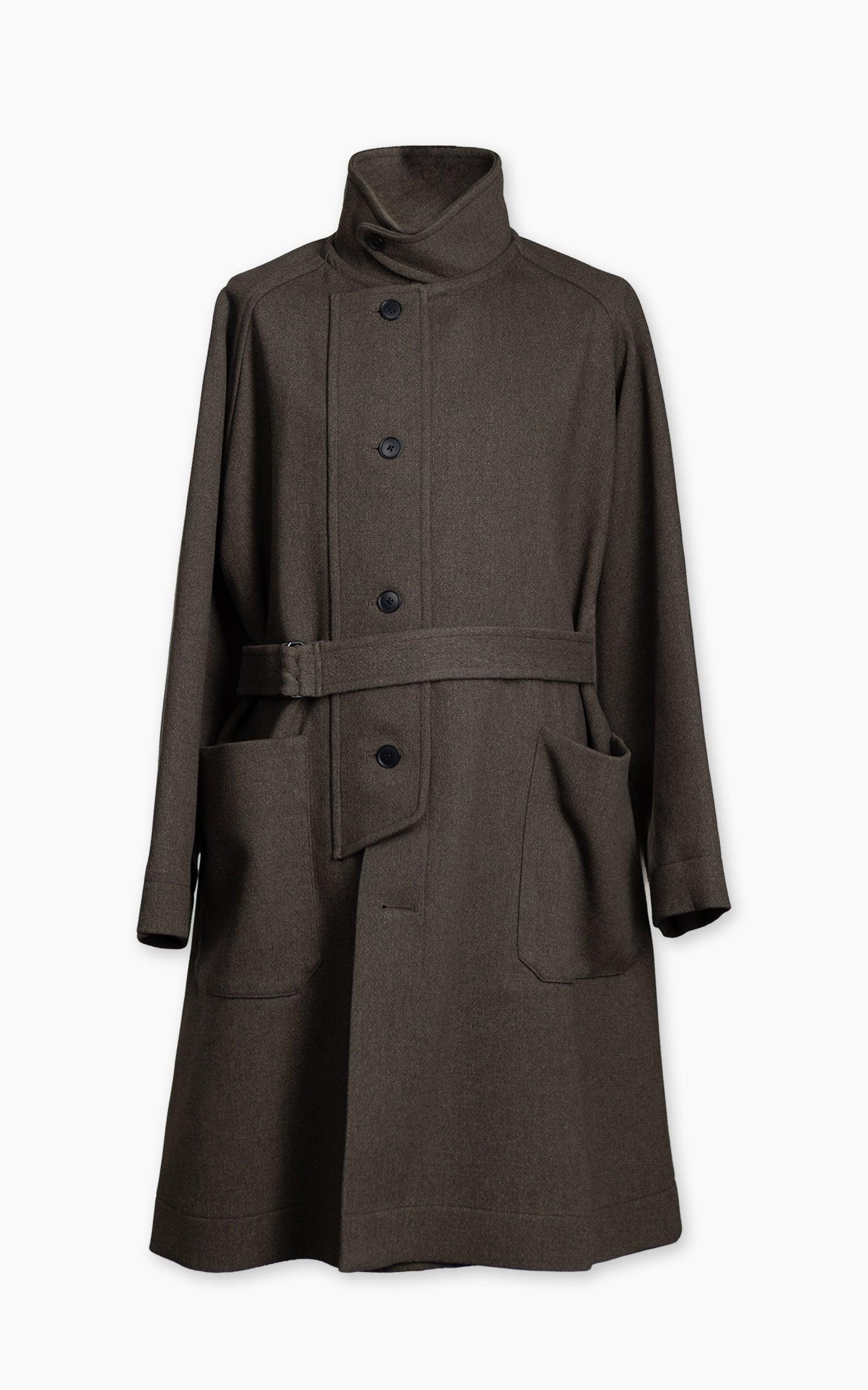 Stand Collar Coat Double Cloth Melton Moss