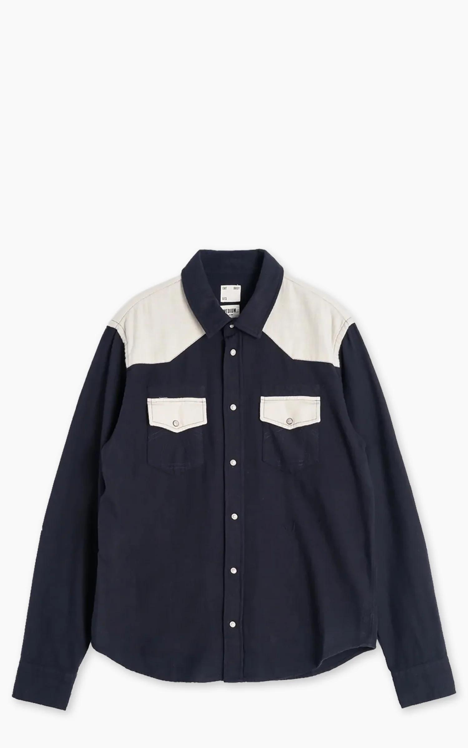 Western Shirt Slub Cotton Navy/Off White