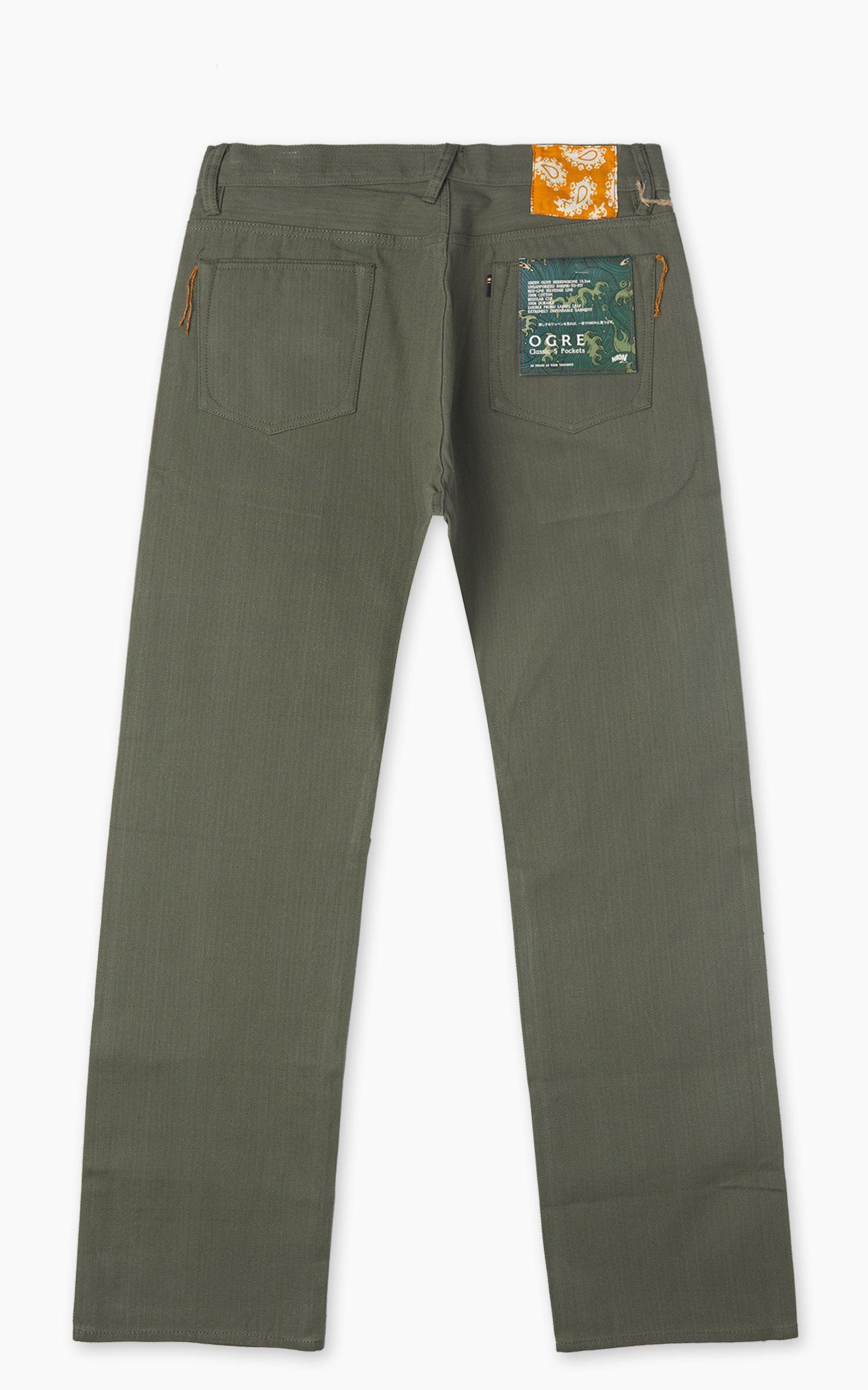 Ogre Herringbone Selvedge 5-Pocket Jeans Olive Green 15.5oz