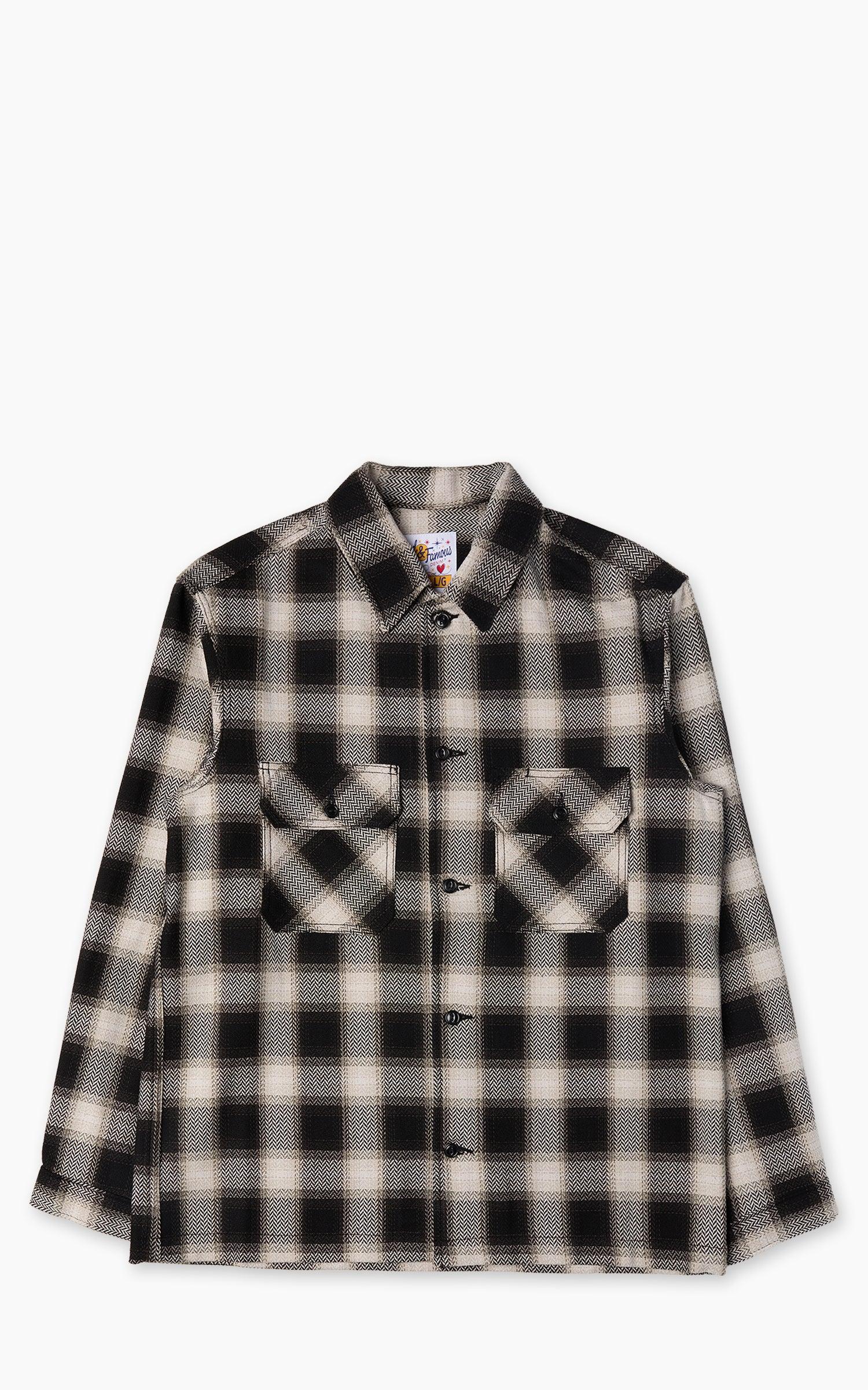 Naked & Famous Work Shirt Trippy Ombre Plaid Ivory