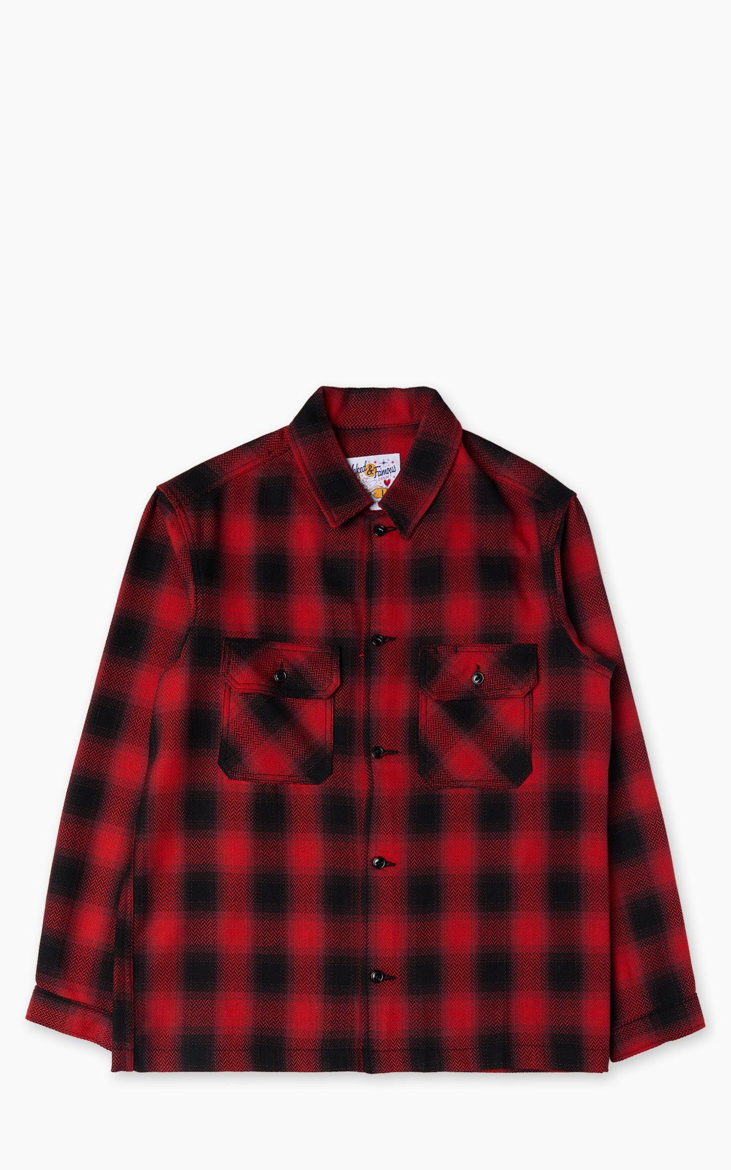 Naked & Famous Work Shirt Trippy Ombre Plaid Red