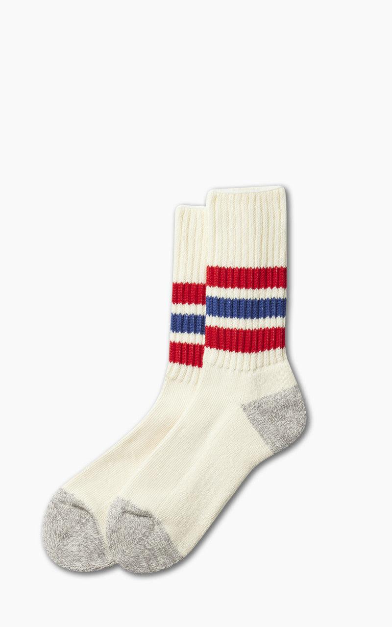 R1255 Coarse Ribbed Oldschool Crew Socks Chili Red/Blue