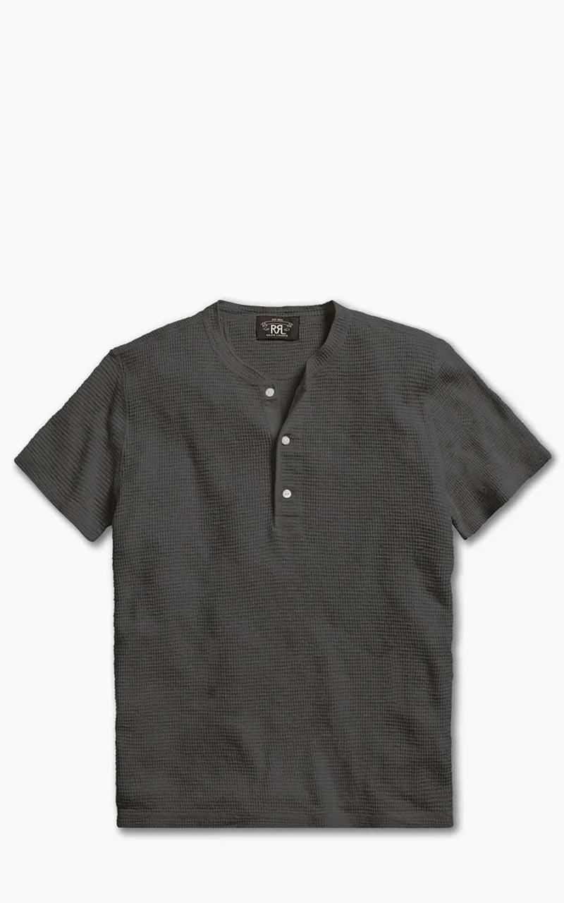 Waffle-Knit Henley Shirt Faded Black Canvas