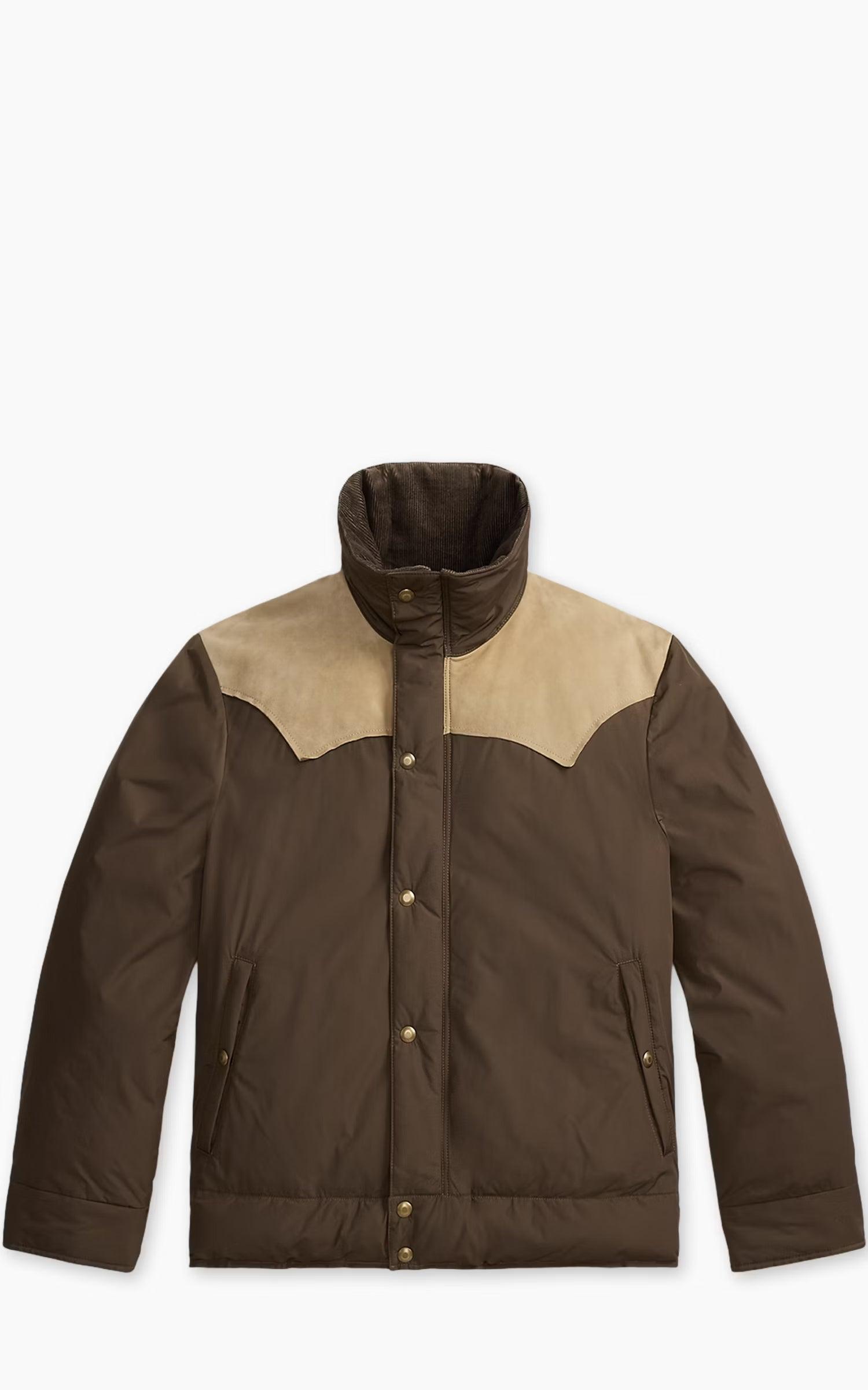 Leather-Yoke Western Jacket Dark Olive