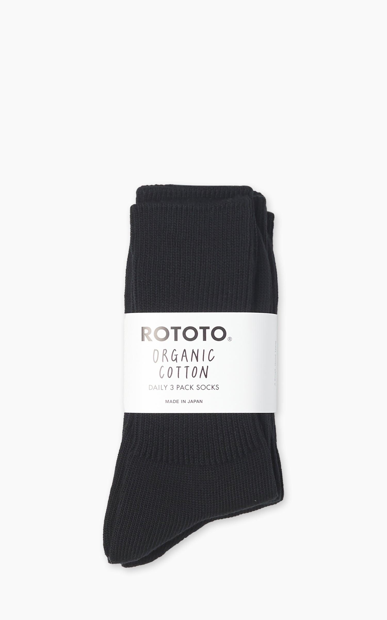 R1427 Organic Daily 3-Pack Ribbed Crew Socks Black