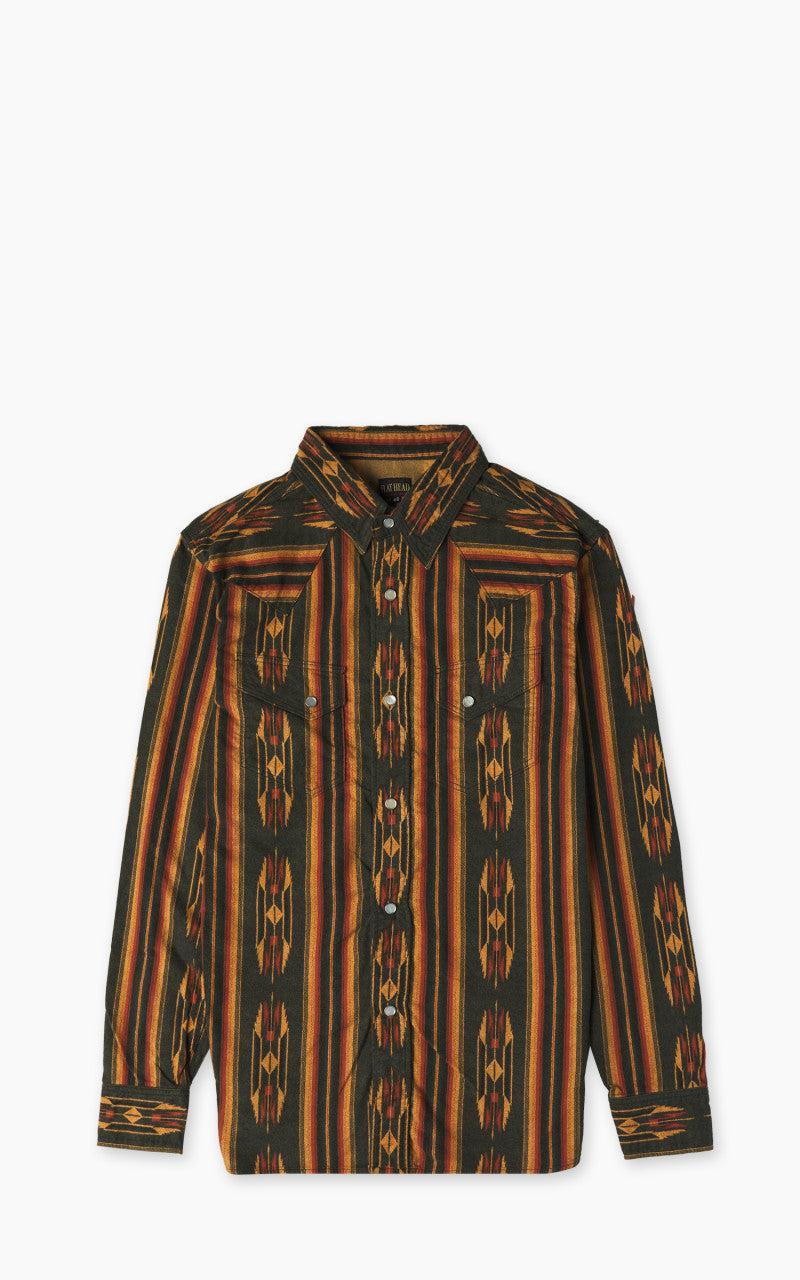 FN-SCW-018L Native Border Striped Flannel Western Shirt Black
