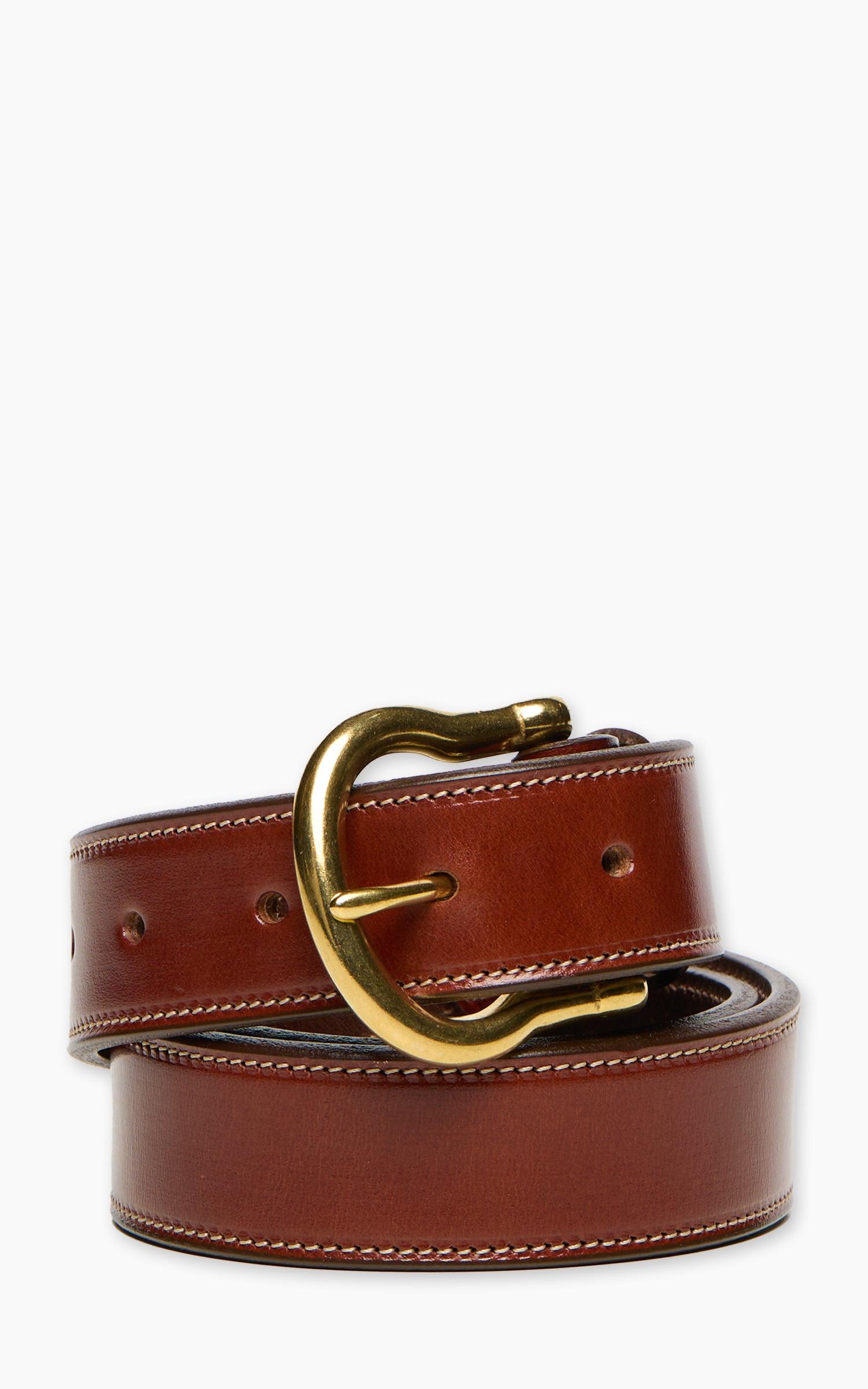 1-1/4" Bridle Leather Lined And Stitched Belt Round Buckle Oakbark