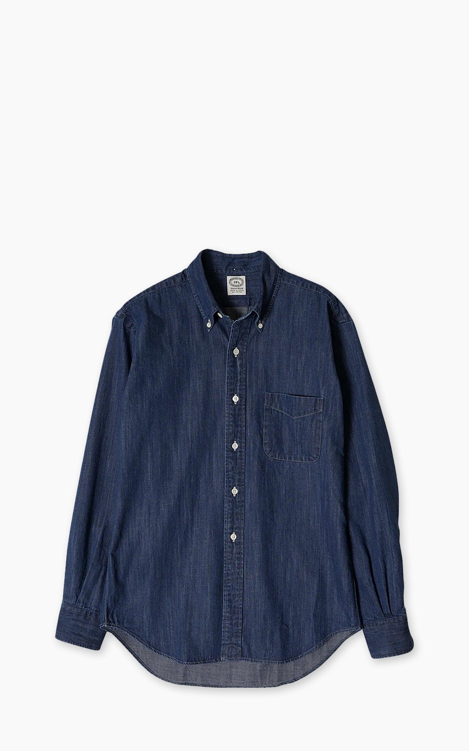 Vintage Ivy Button-Down Japanese Denim Shirt Dark Blue 7oz