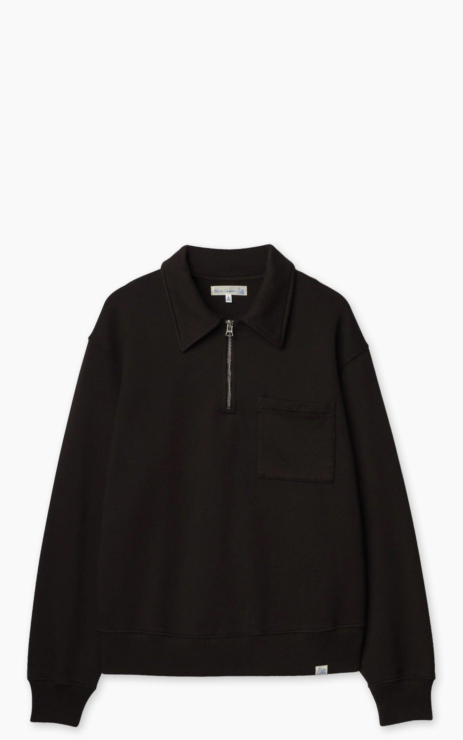 ZIP03 Authentic Fleece Polo Collared Half-Zip Cotton Sweatshirt Espresso