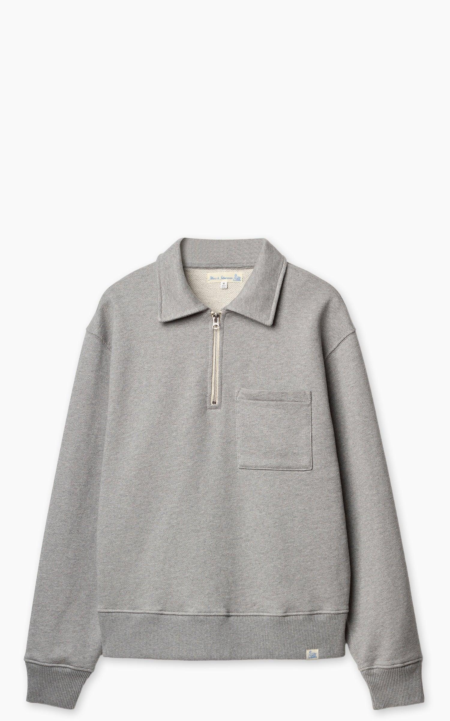 ZIP03 Authentic Fleece Polo Collared Half-Zip Cotton Sweatshirt Grey Melange