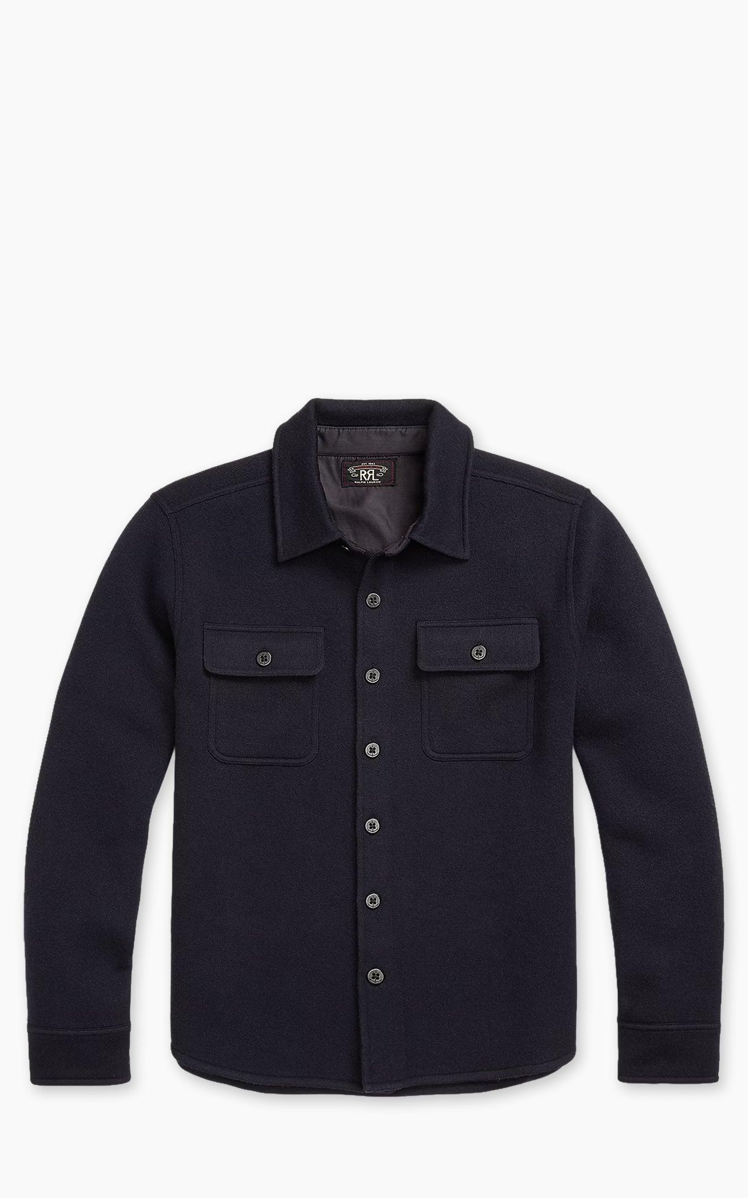 Birdseye Jacquard Wool Workshirt Jumper Navy