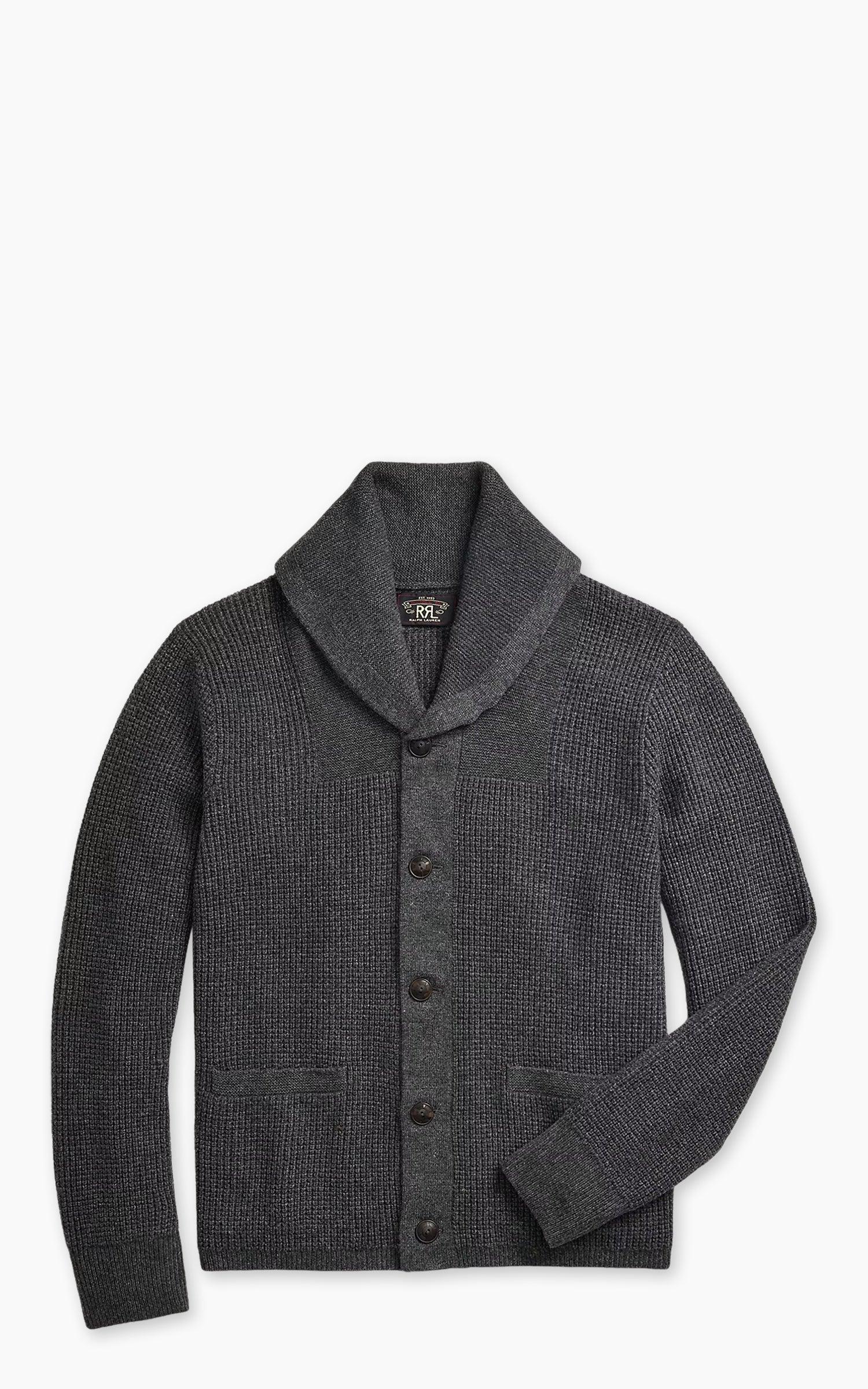 Waffle-Knit Cashmere Shawl Cardigan Dark Grey Heather