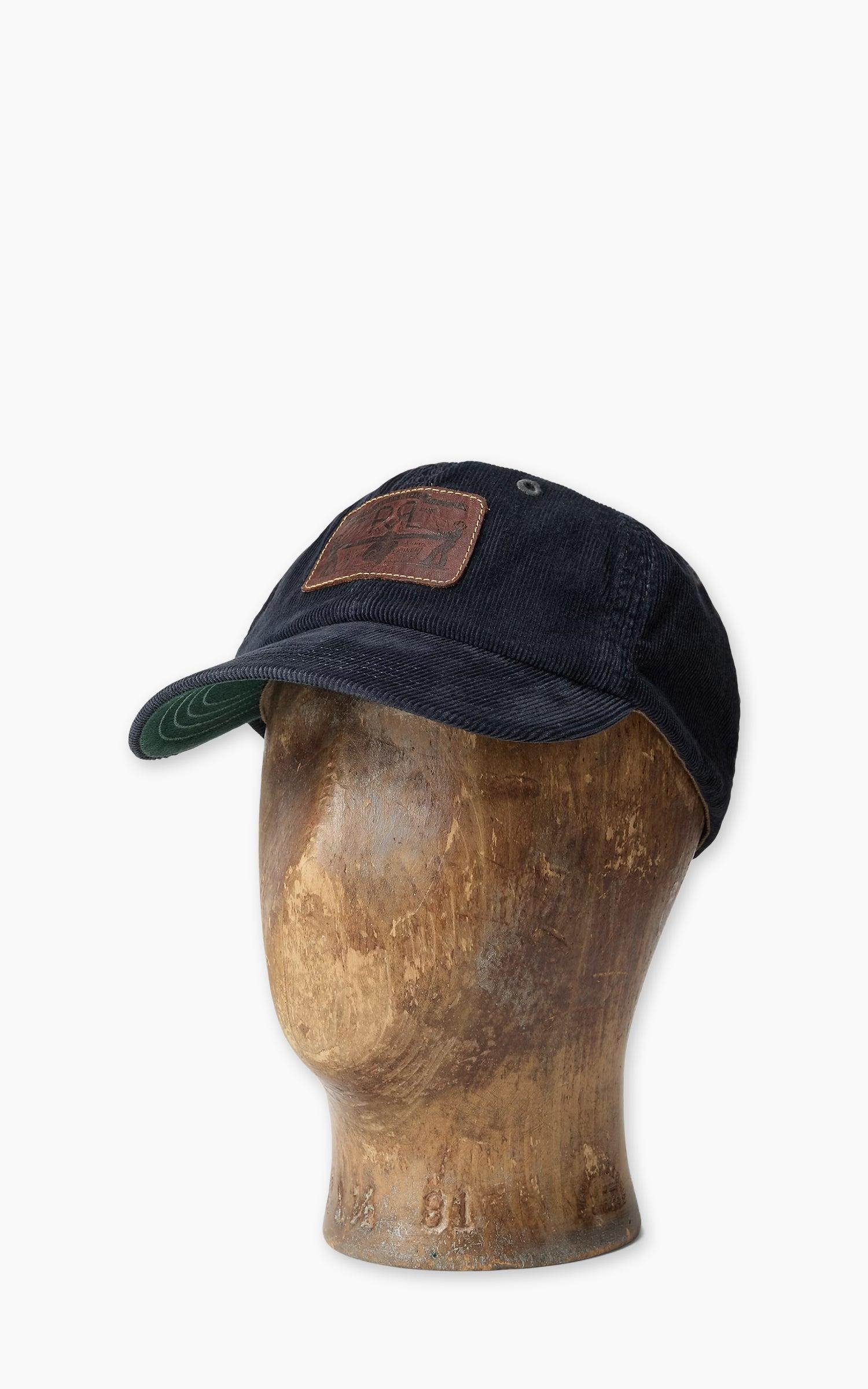 Leather-Patch Corduroy Trucker Cap Navy