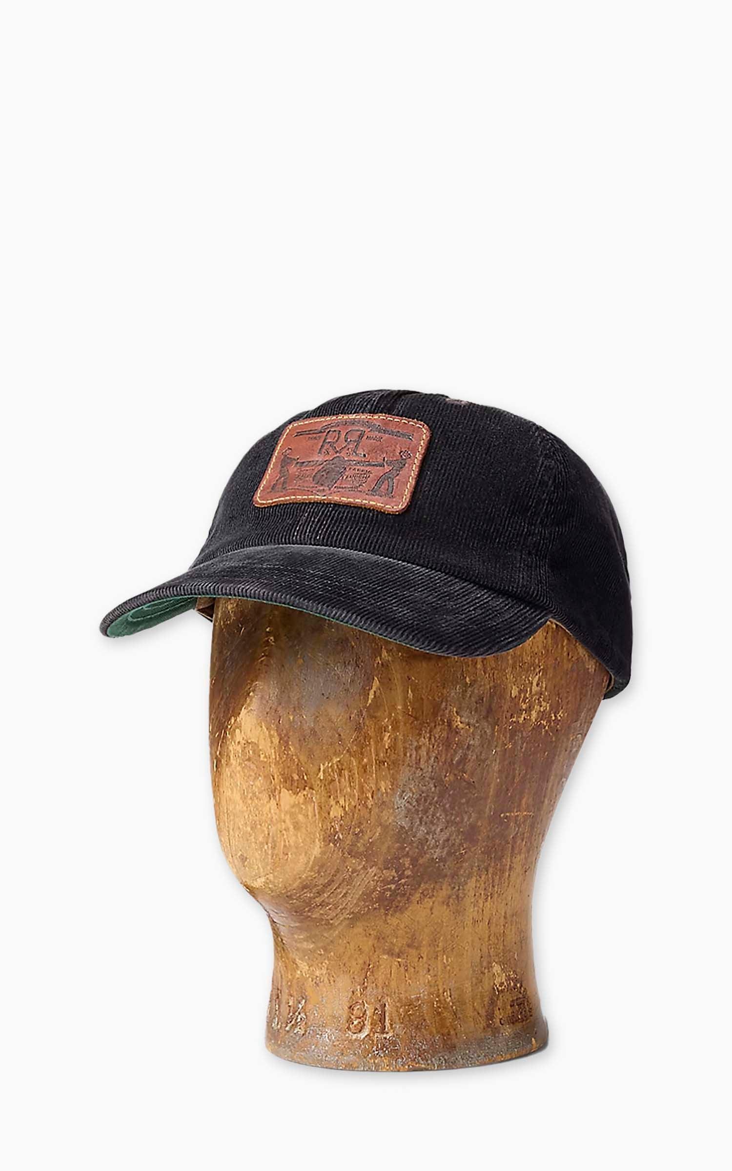 Leather-Patch Corduroy Trucker Cap Black
