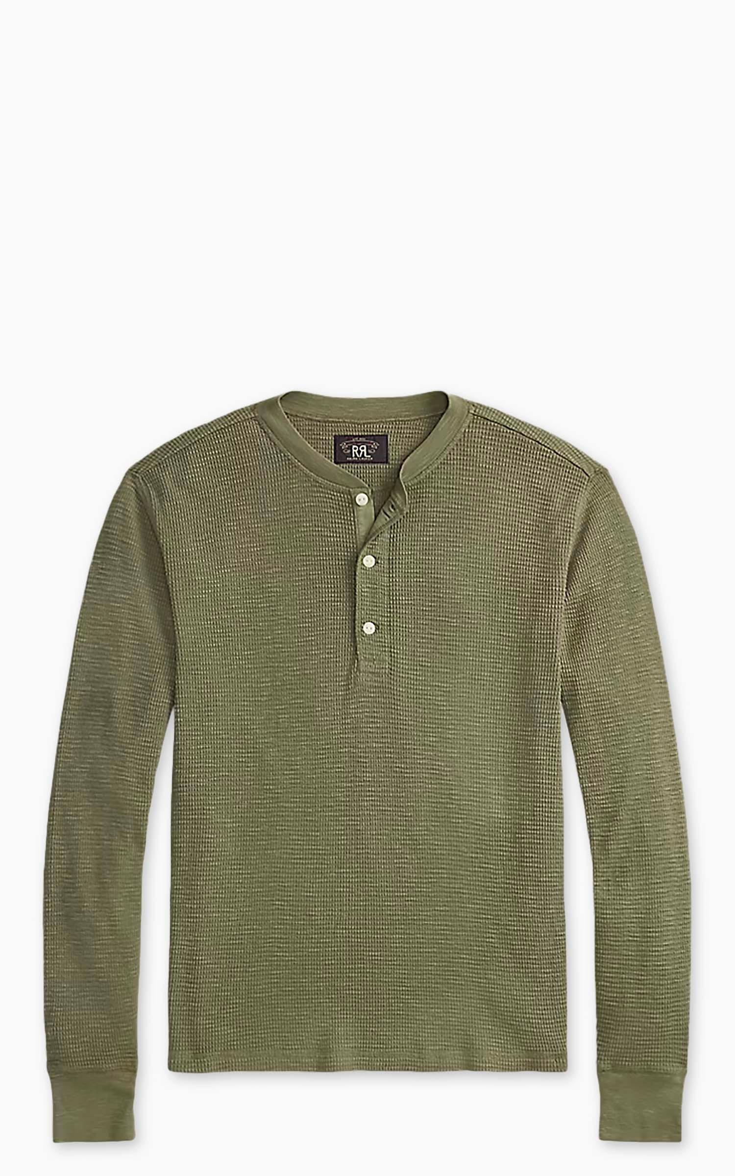 Garment-Dyed Waffle-Knit Henley Shirt Tree Green