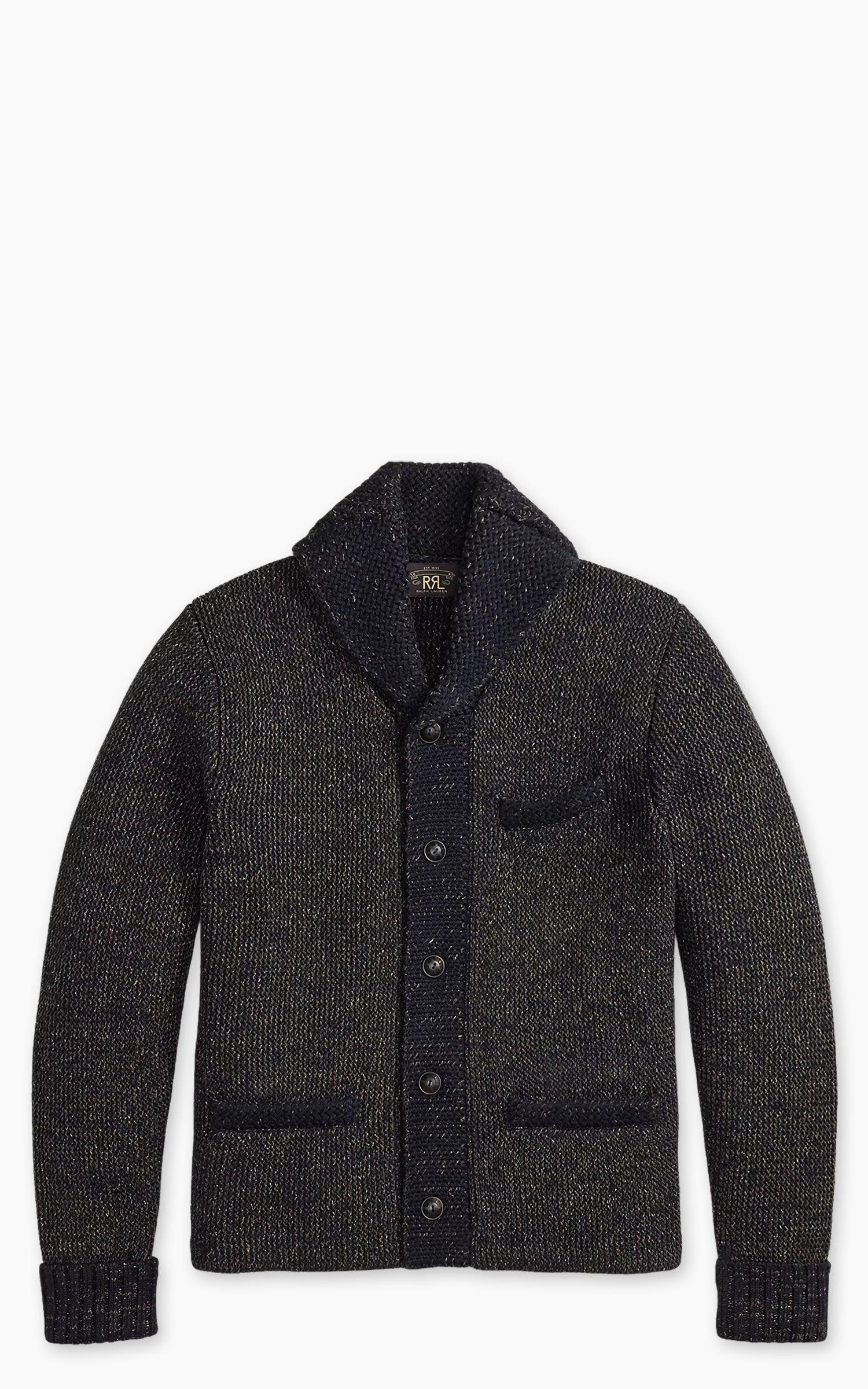 Jacquard-Knit Shawl-Collar Cardigan Navy/Black Multi