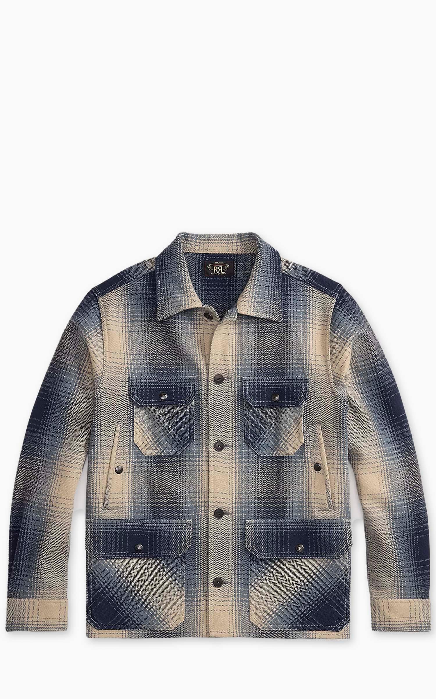 Plaid Wool Twill Overshirt Blue/Cream
