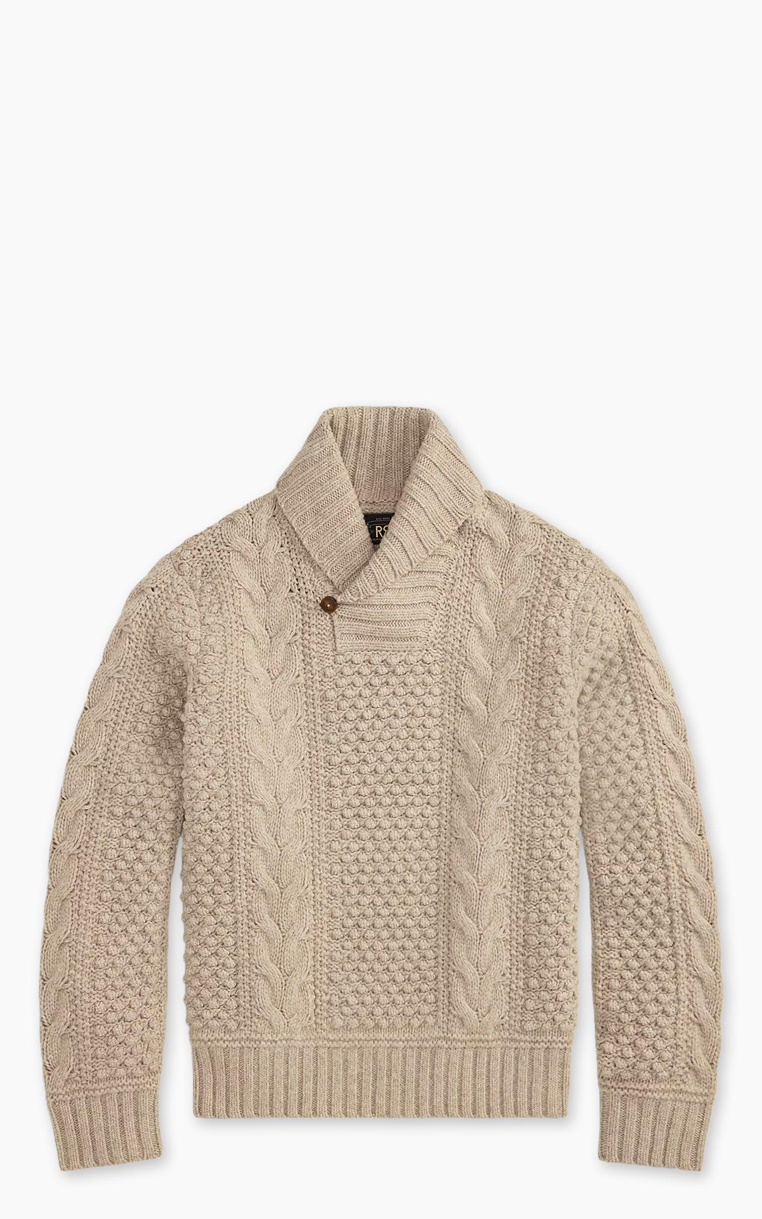 Cable-Knit Wool Shawl Jumper Cream Marl