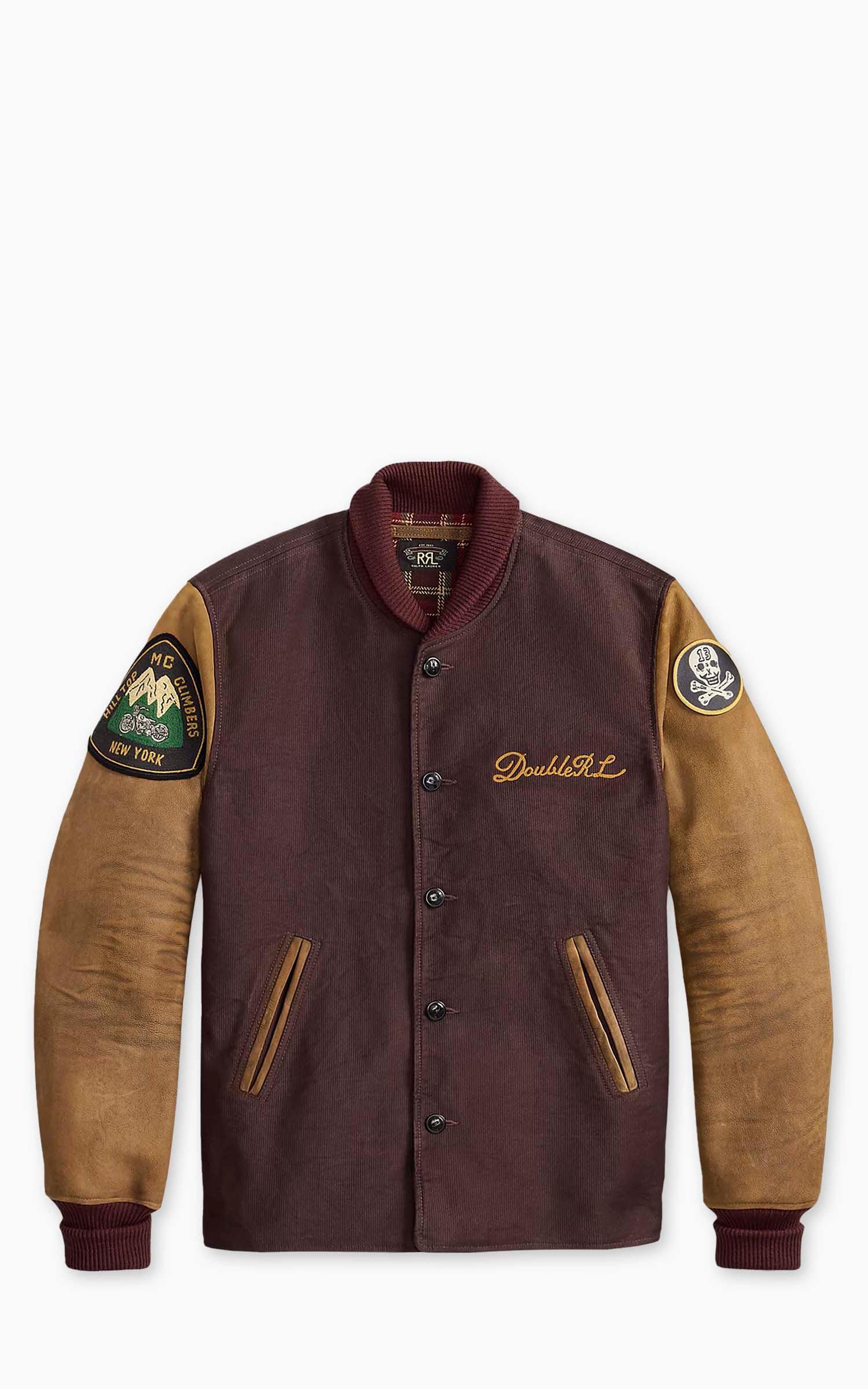 Leather-Sleeve Baseball Jacket Vintage Burgundy