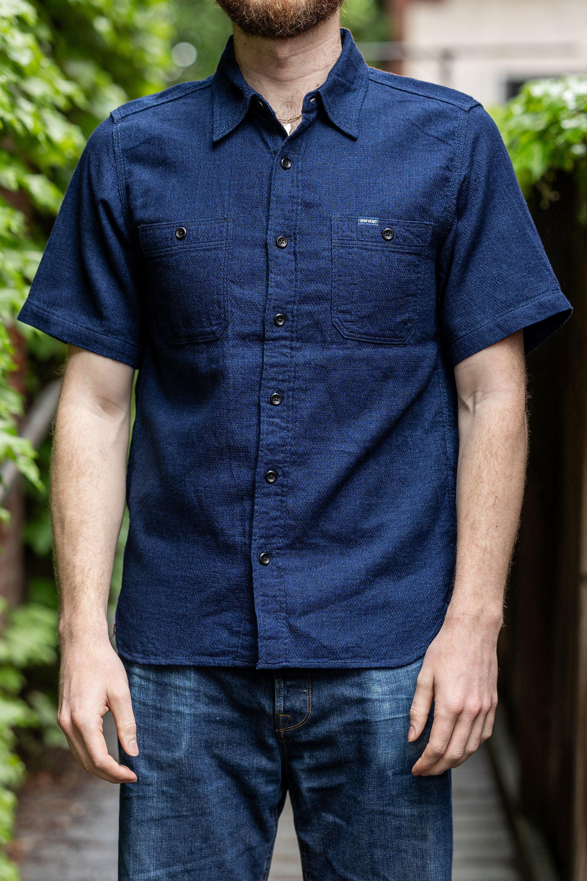IHSH-417-IND 5oz Double Gauze Short Sleeved Work Shirt - Indigo