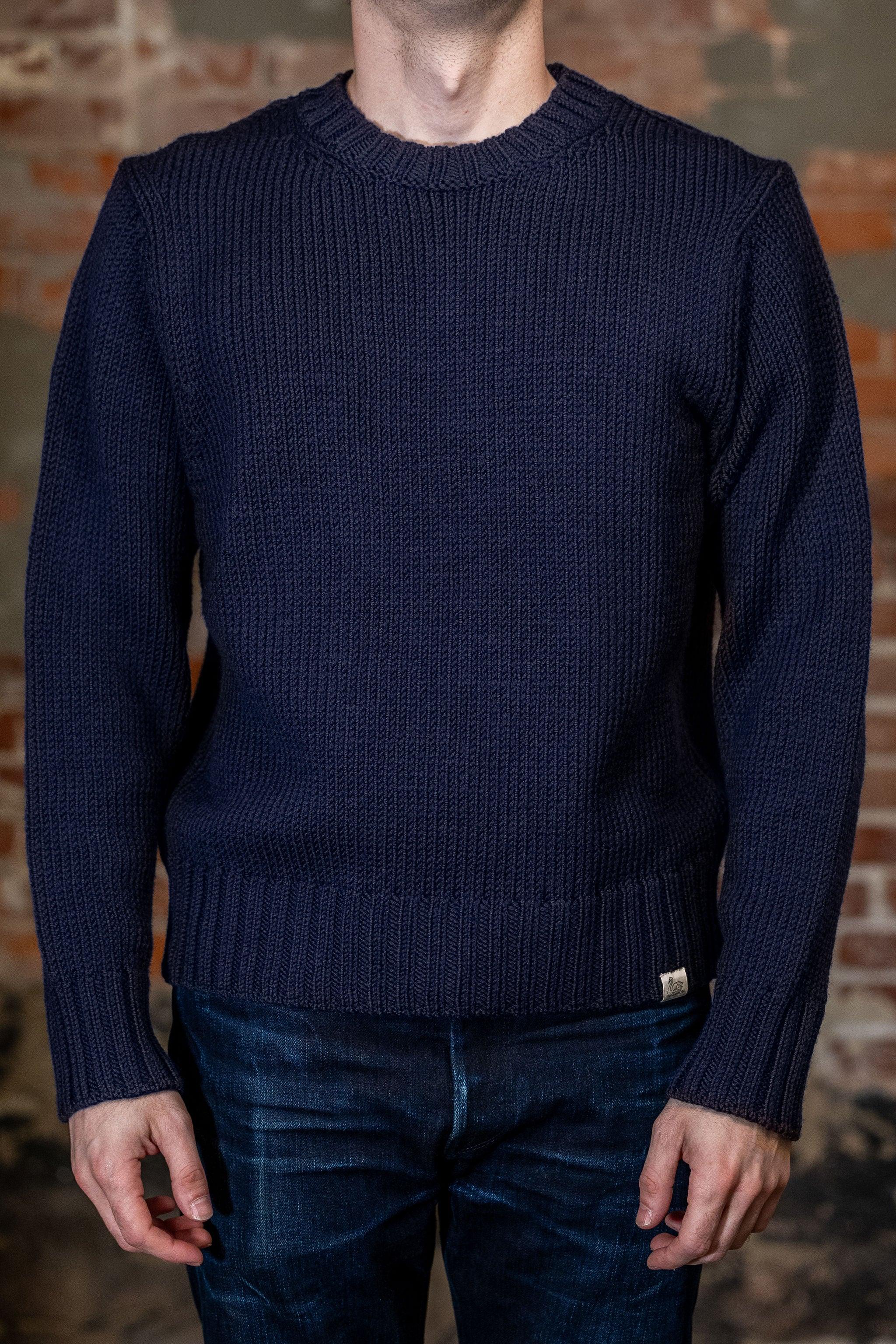 CREWKNIT01CTM Chunky Cropped Merino Wool Sweater - Ink Blue