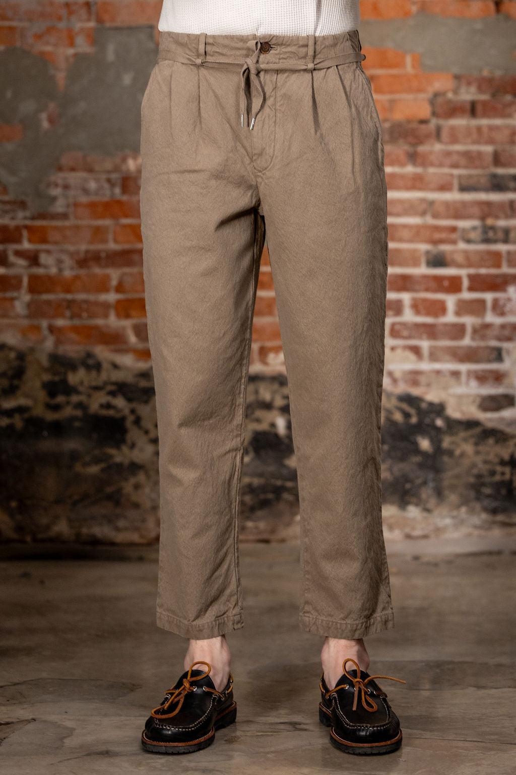 Canvas Tapered 2-Tuck Pants (Regular) - Coffee