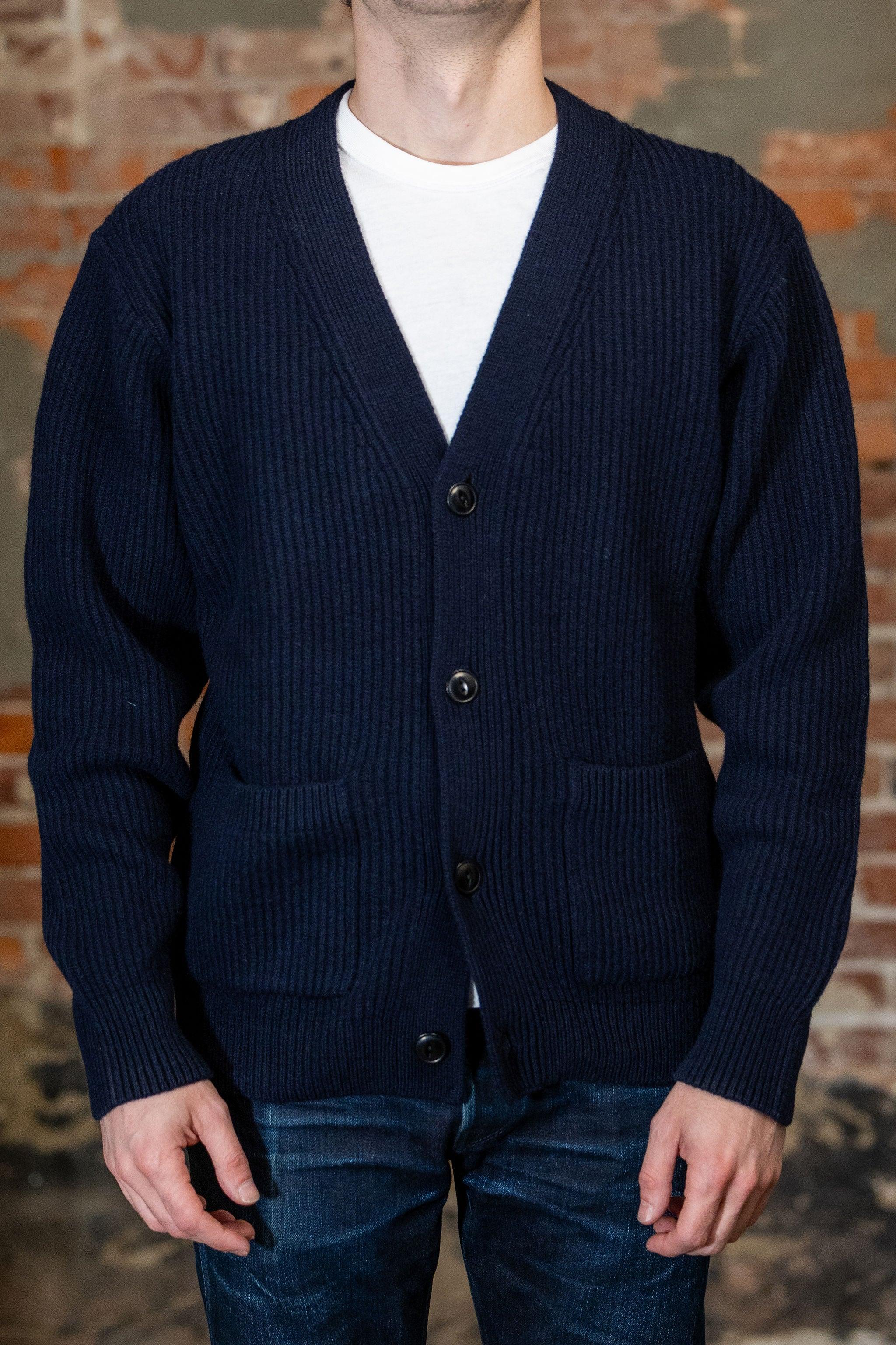 LOCG02 Sturdy Ribbed Merino Wool-Cashmere Cardigan - Dark Navy