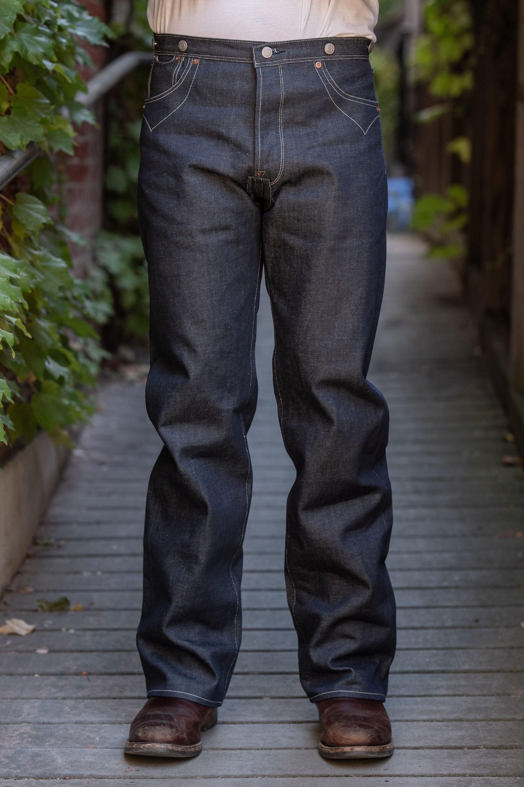 P40 IT166 Waist Overall Jeans 1870s Single Needle Production - 13oz Italian Selvedge Raw Organic Denim
