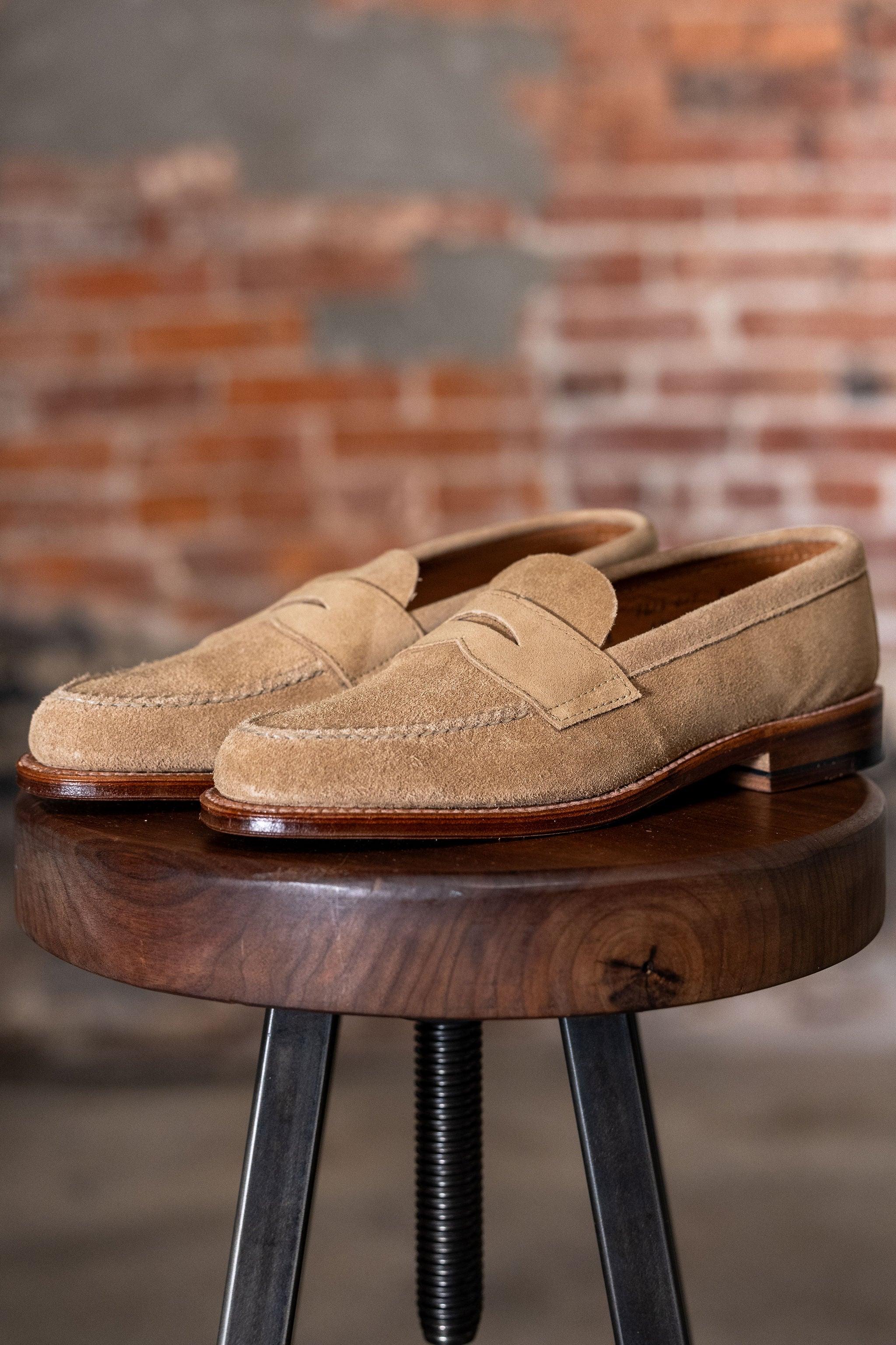 6244F Unlined Leisure Handsewn Penny Loafer LHS - Tan Suede