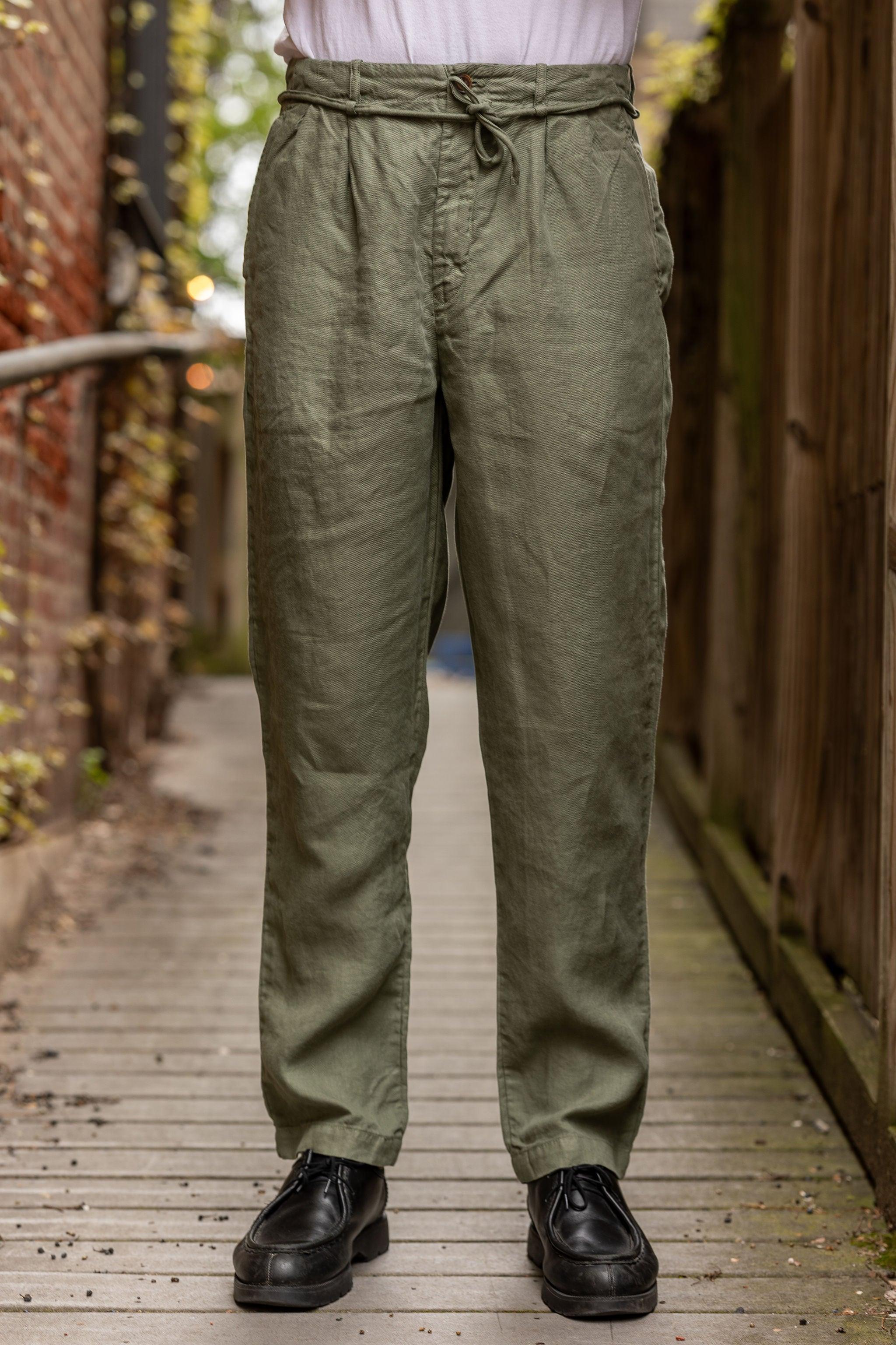 Linen Tapered 2-Tuck Pants - Olive