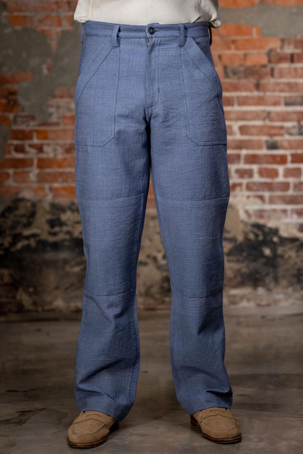 Isaac Pant - Handwoven Military Herringbone French Blue Indigo