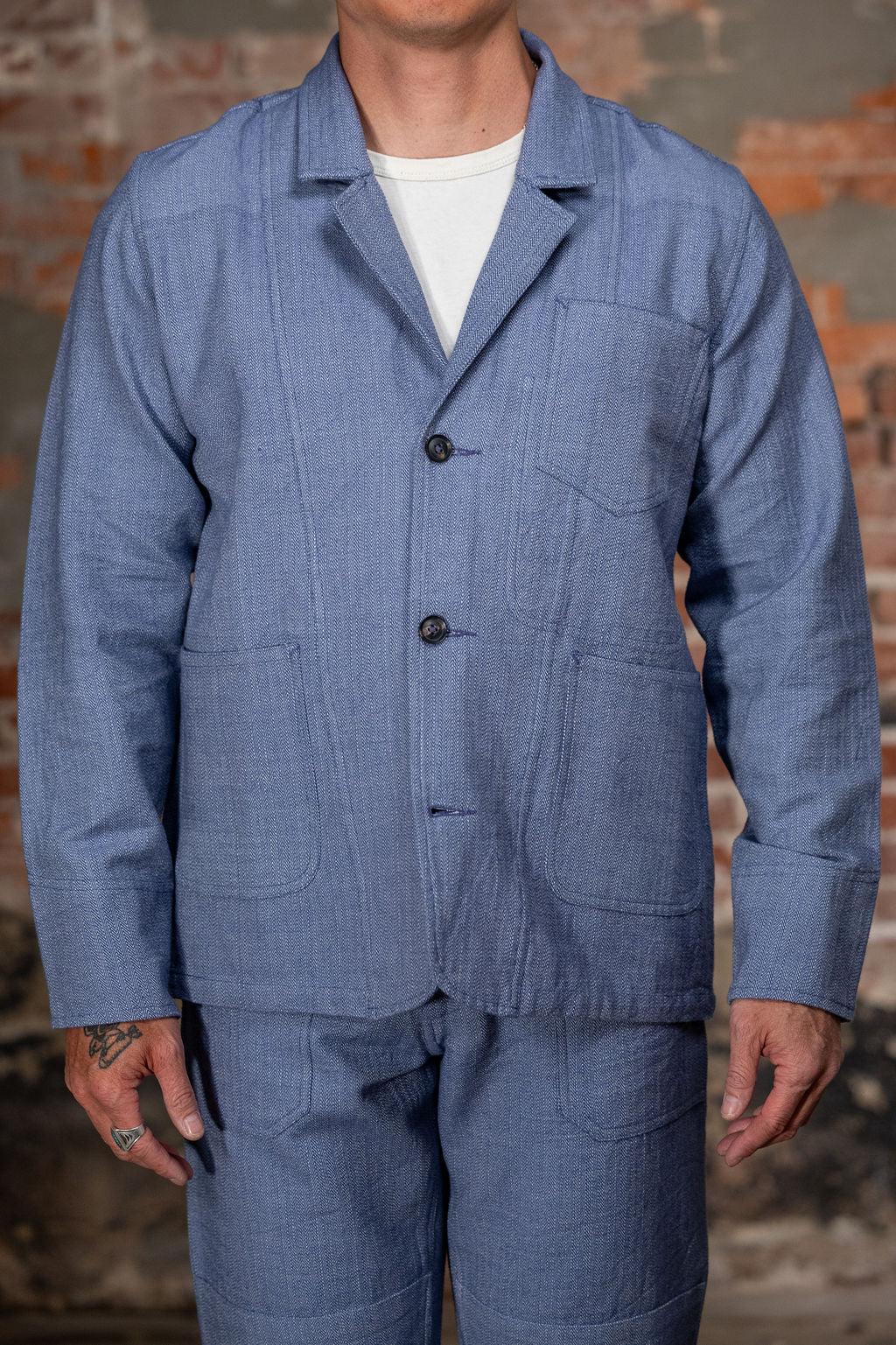 Study Jacket - Handwoven Military Herringbone French Blue Indigo