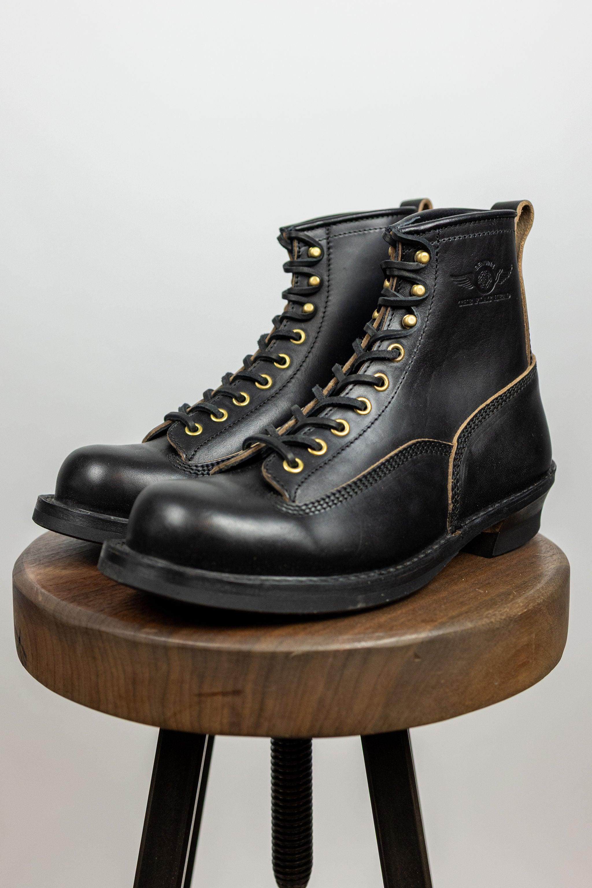 FN-FB-004 Horsehide Logger Boots - Black
