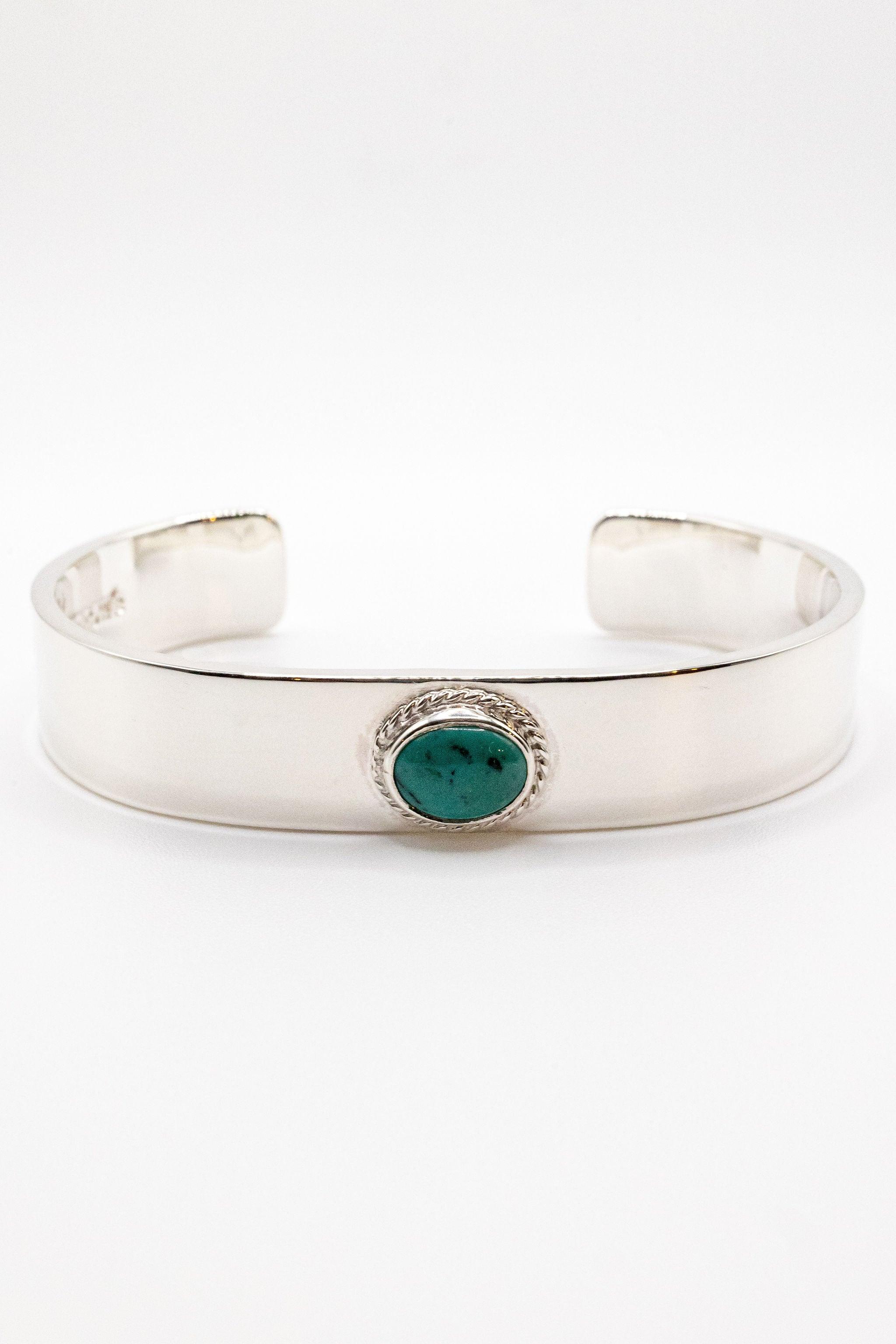 BR-003 Flat Hammered Bangle with Turquoise - 12mm (L)