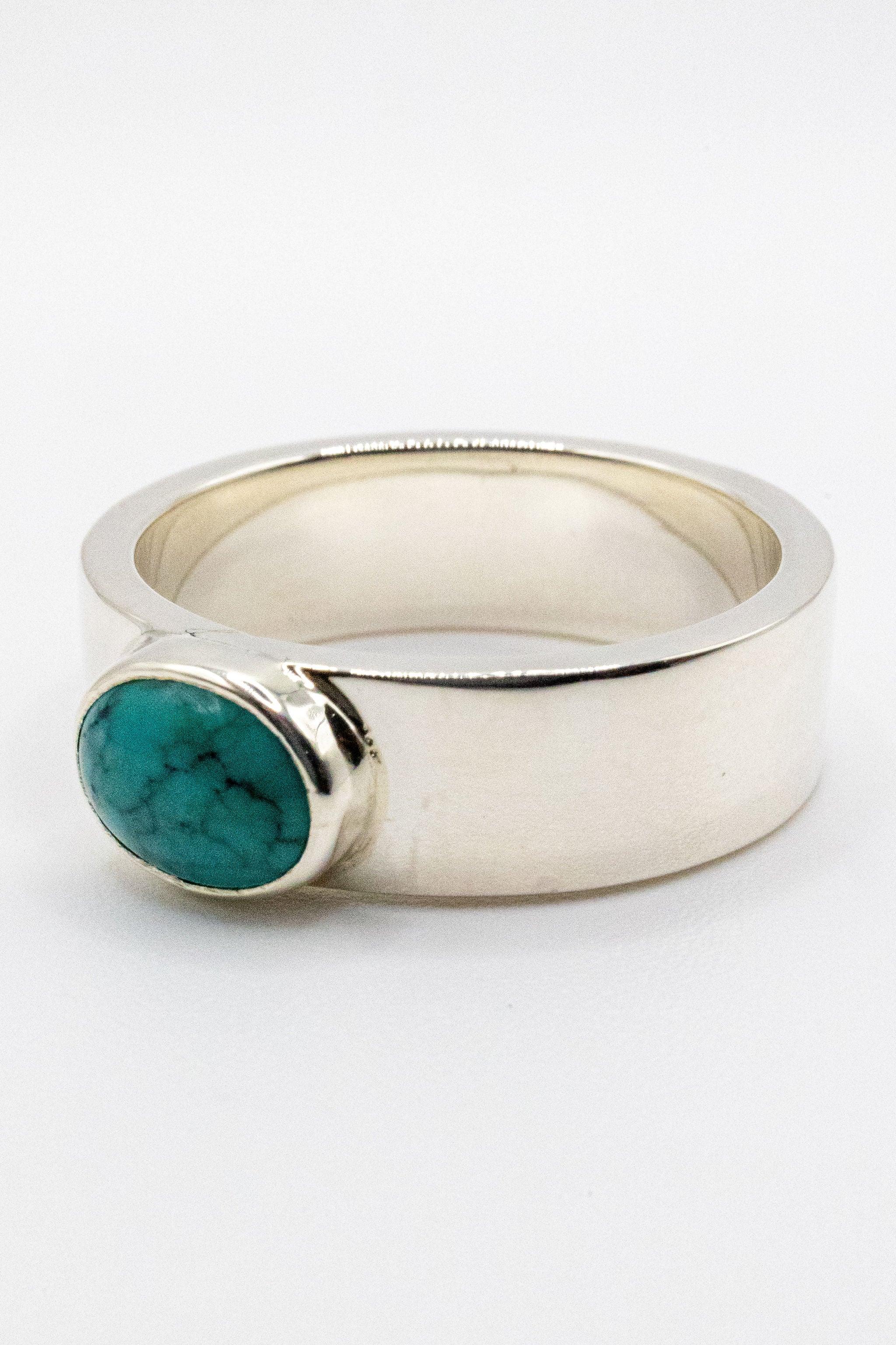 R-081 Flat Hammered Ring with Turquoise