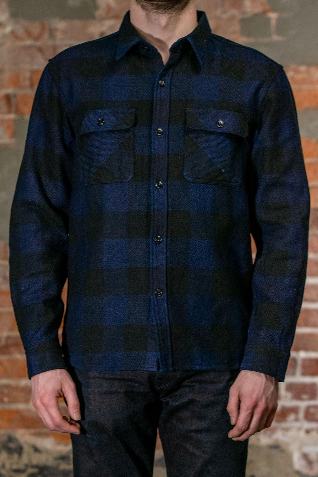 FN-SNR-101SP Block Check Flannel Work Shirt - Indigo