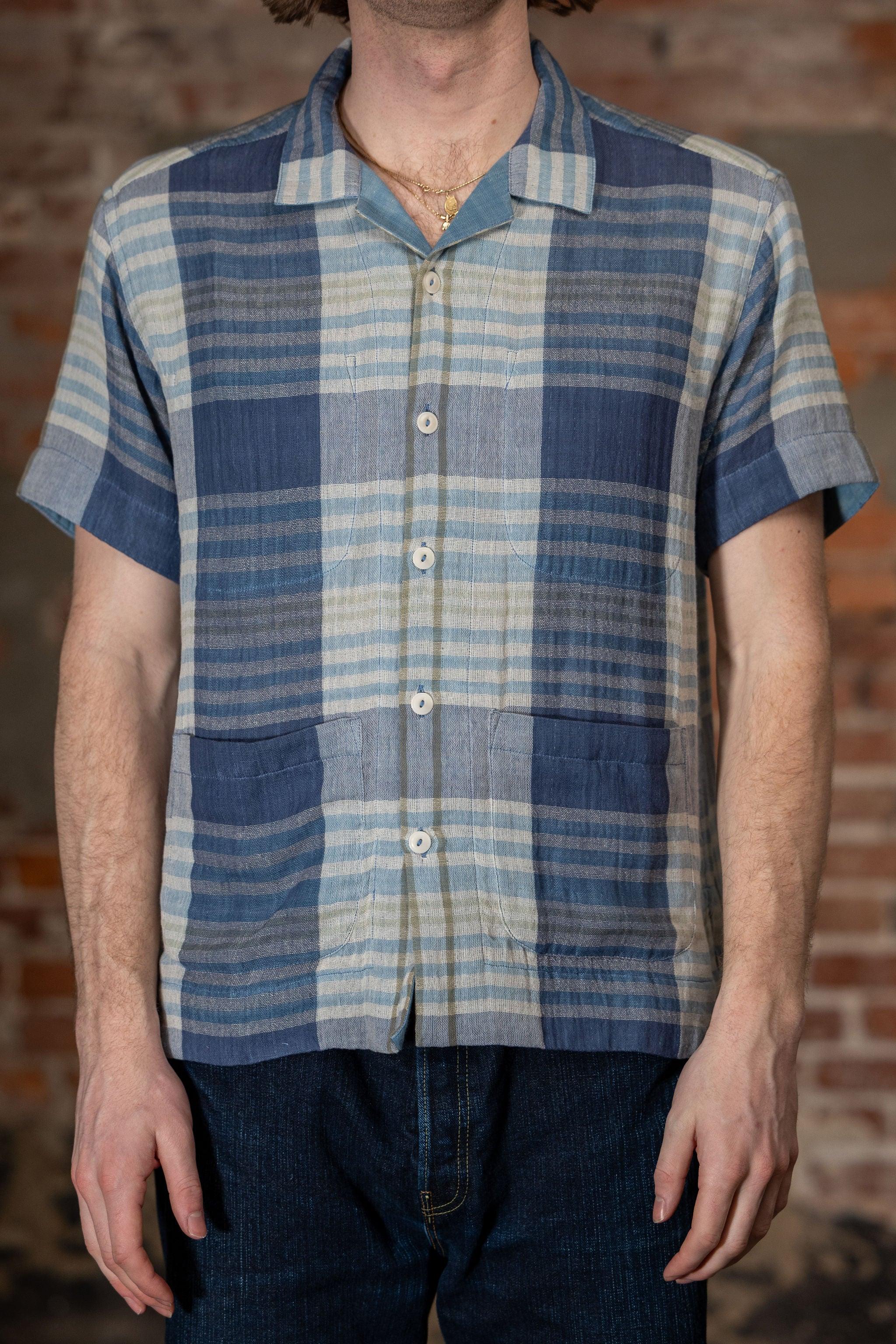 Reversible Lake Camp Shirt - Handwoven Double Gauze Plaid Indigo