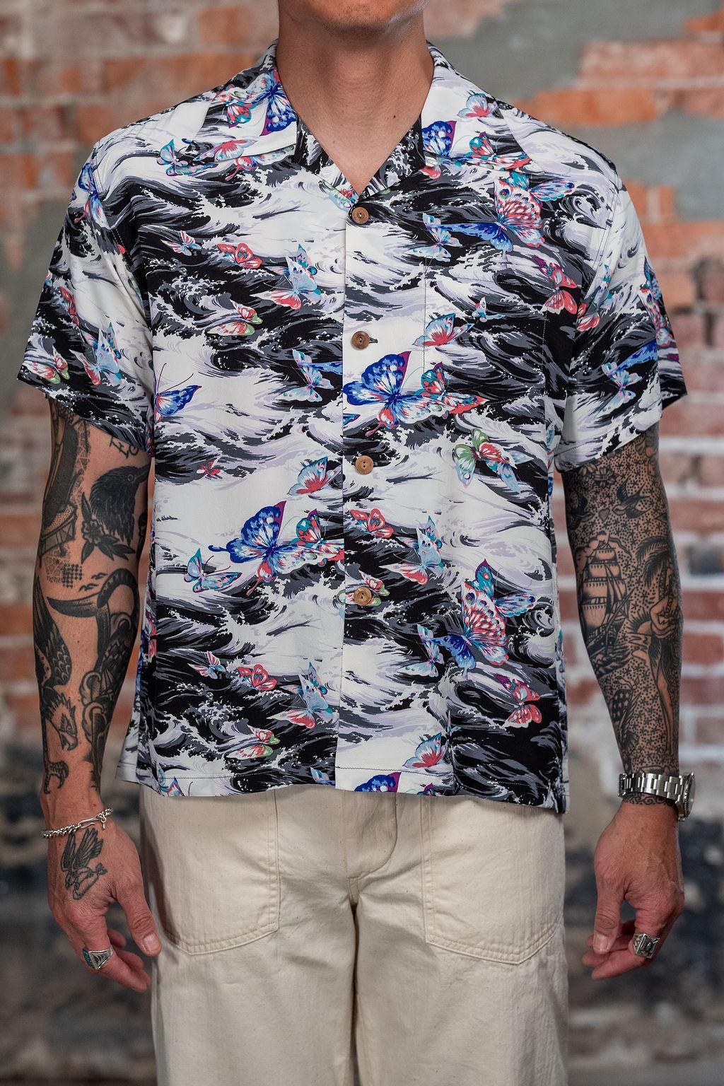 Rayon Hawaiian Shirt "Butterfly Splash" - Black