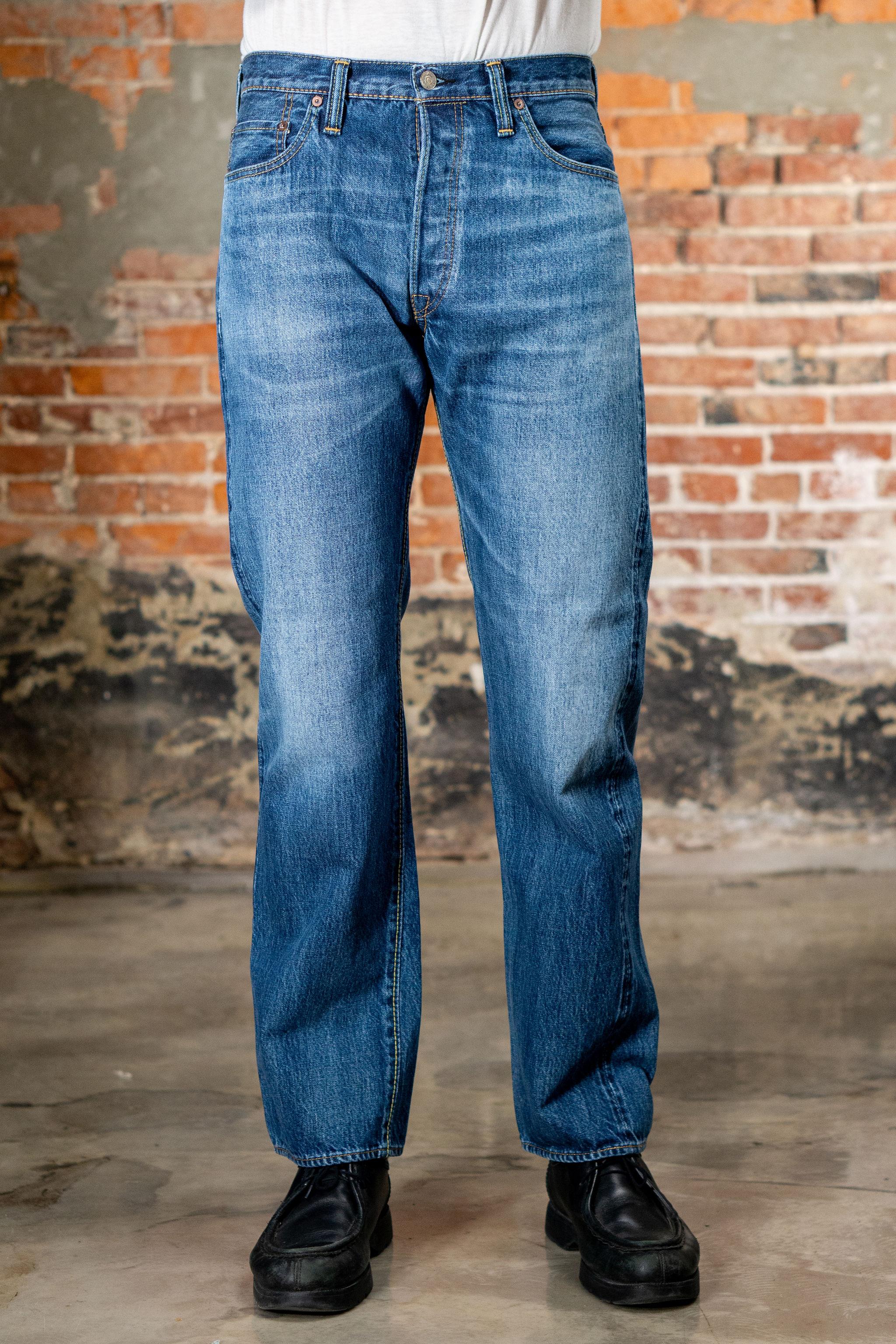 USED-003-ID Regular Straight - 14oz Natural Used Wash Indigo x White