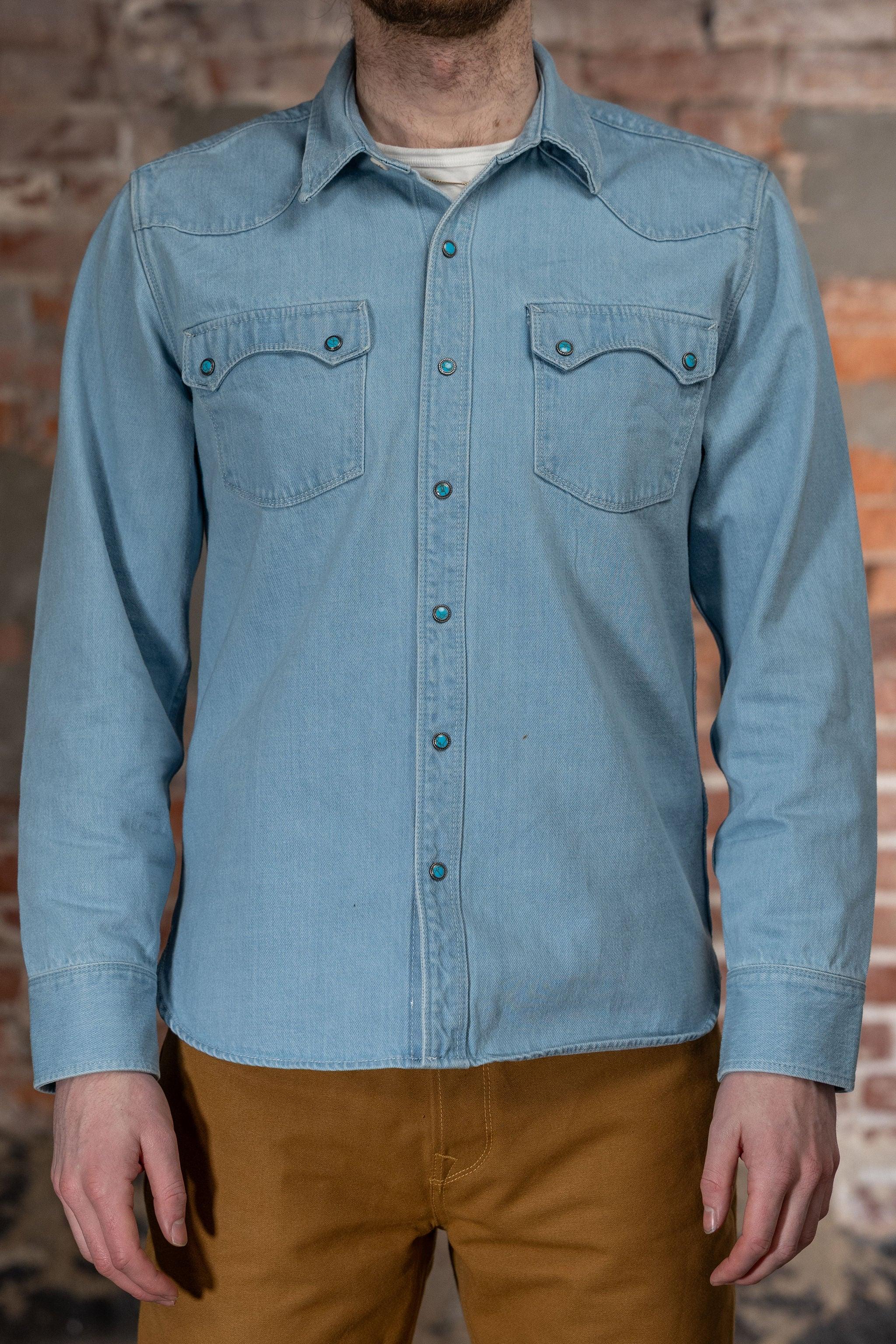 Modern Western - 11oz Bleached Denim with Turquoise Snaps
