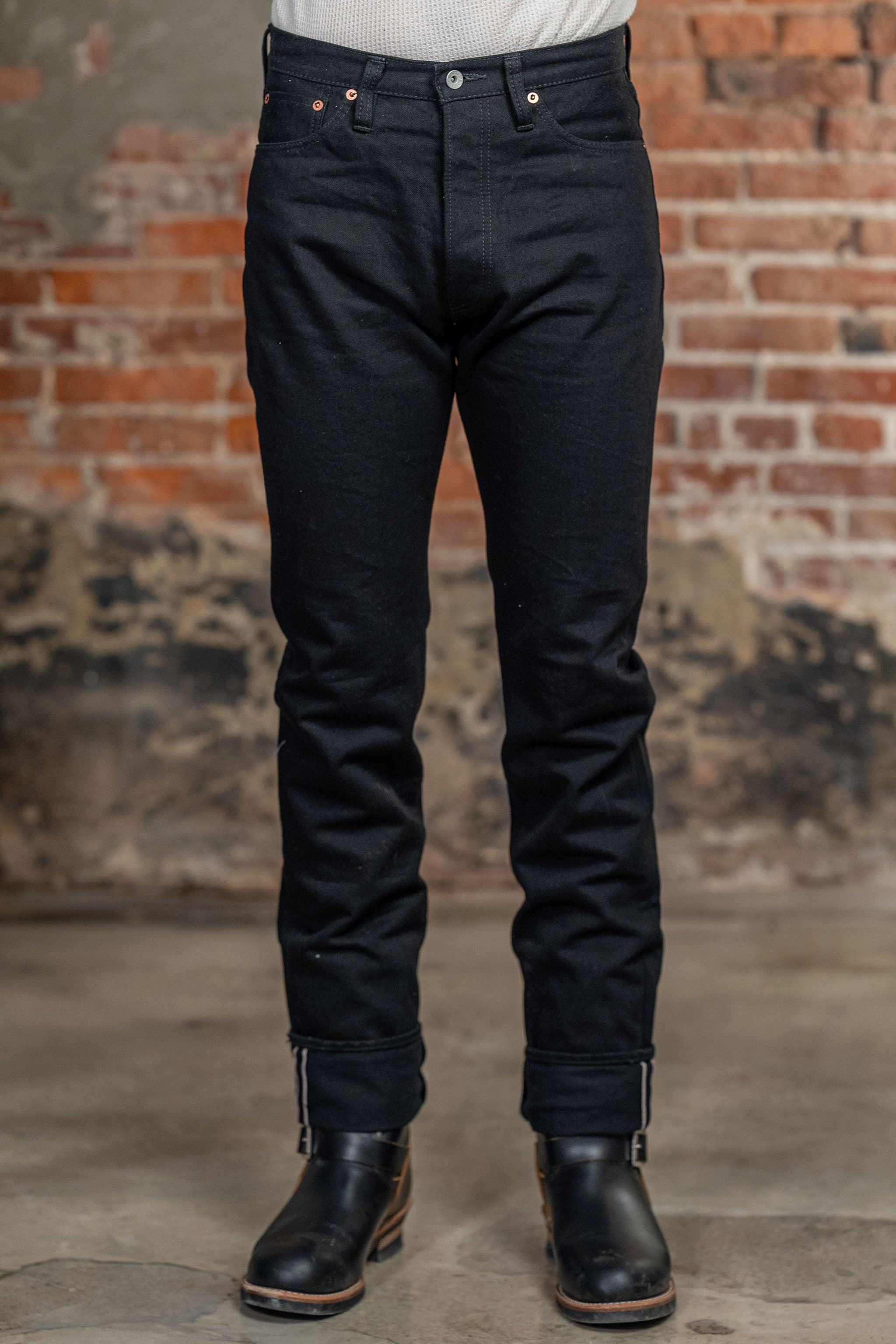 IH-888S-142bb 14oz Selvedge Denim Mid/High Rise Tapered Cut Jeans - Black/Black