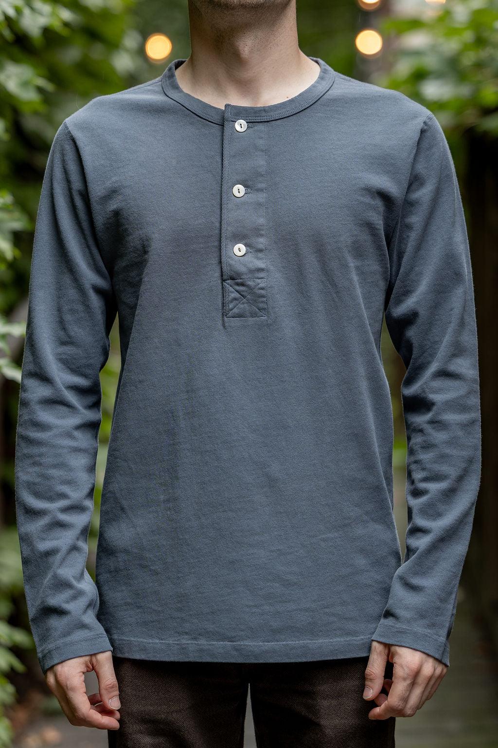 13oz Henley L/S - Faded Blue