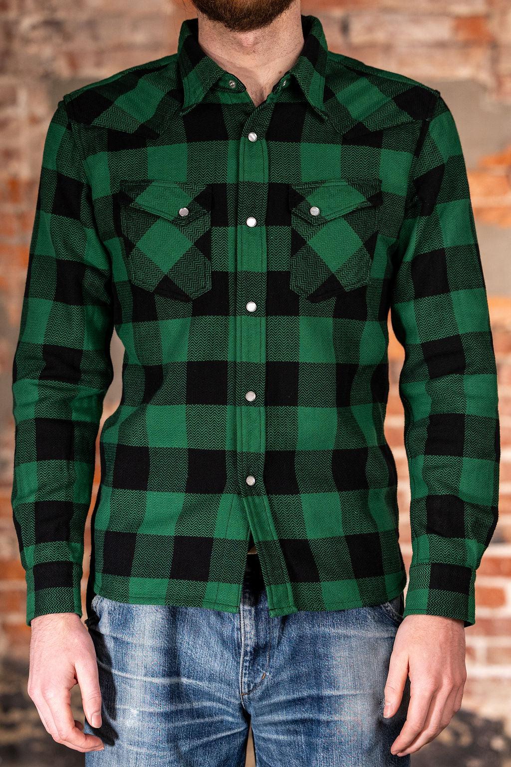 SNW-101L Block Check Western Flannel Shirt - Green/Black