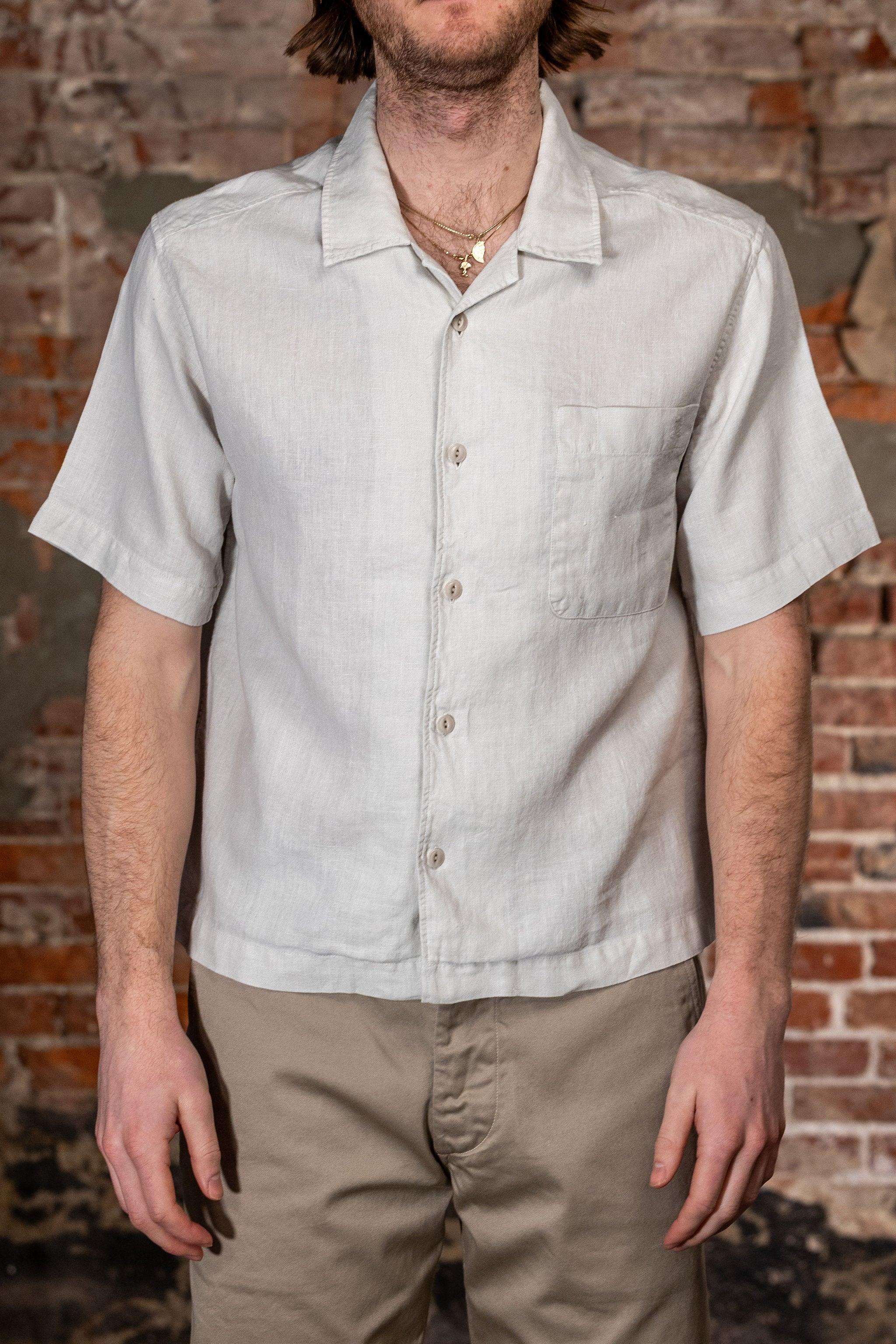 SHIRT03LI Linen Bowling Shirt - Light Stone