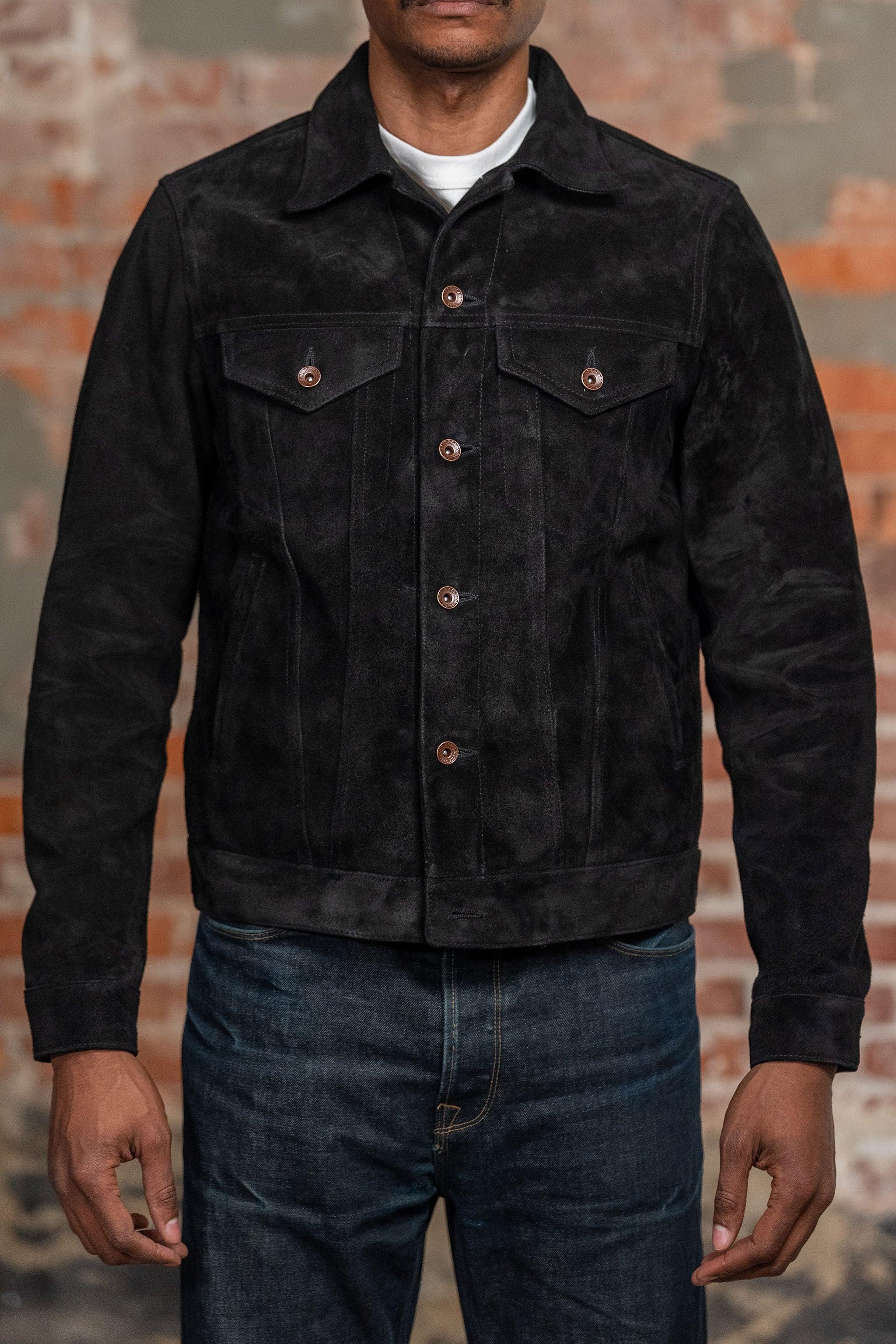 IHJ-155-BLK Horsehide Suede Modified Type III Jacket - Black