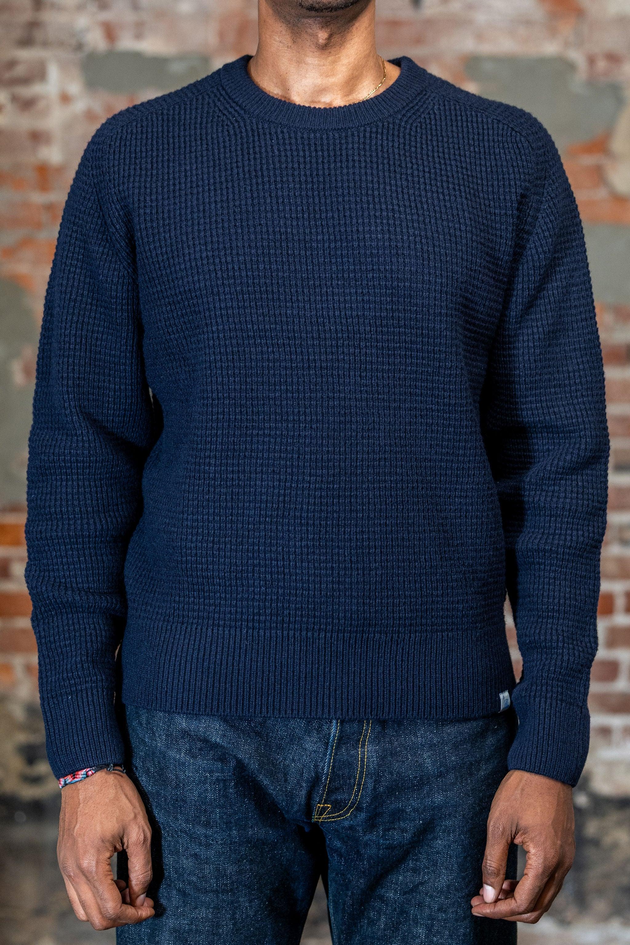BLADE02 Merino Wool-Cashmere Waffle Structured Pullover - Dark Navy