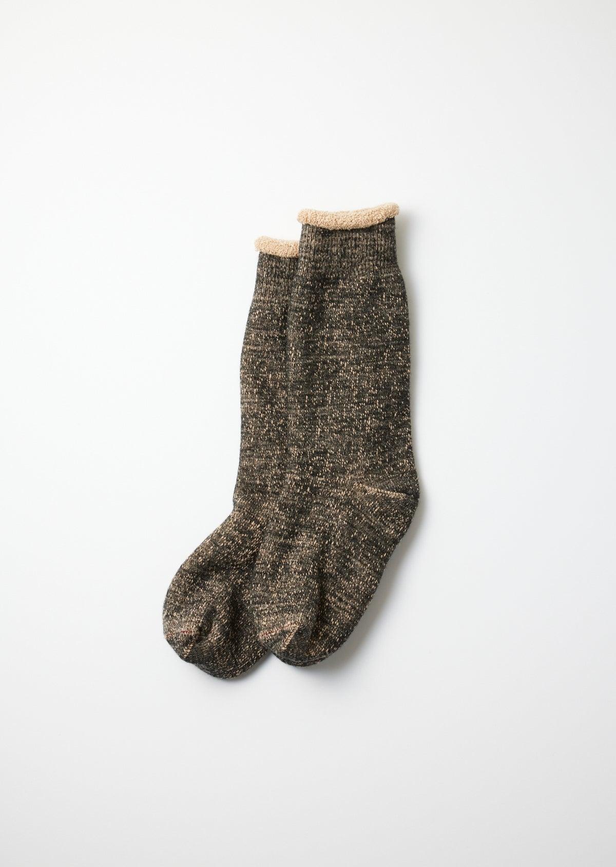 R1001-BR Double Faced Crew Socks - Black/Brown