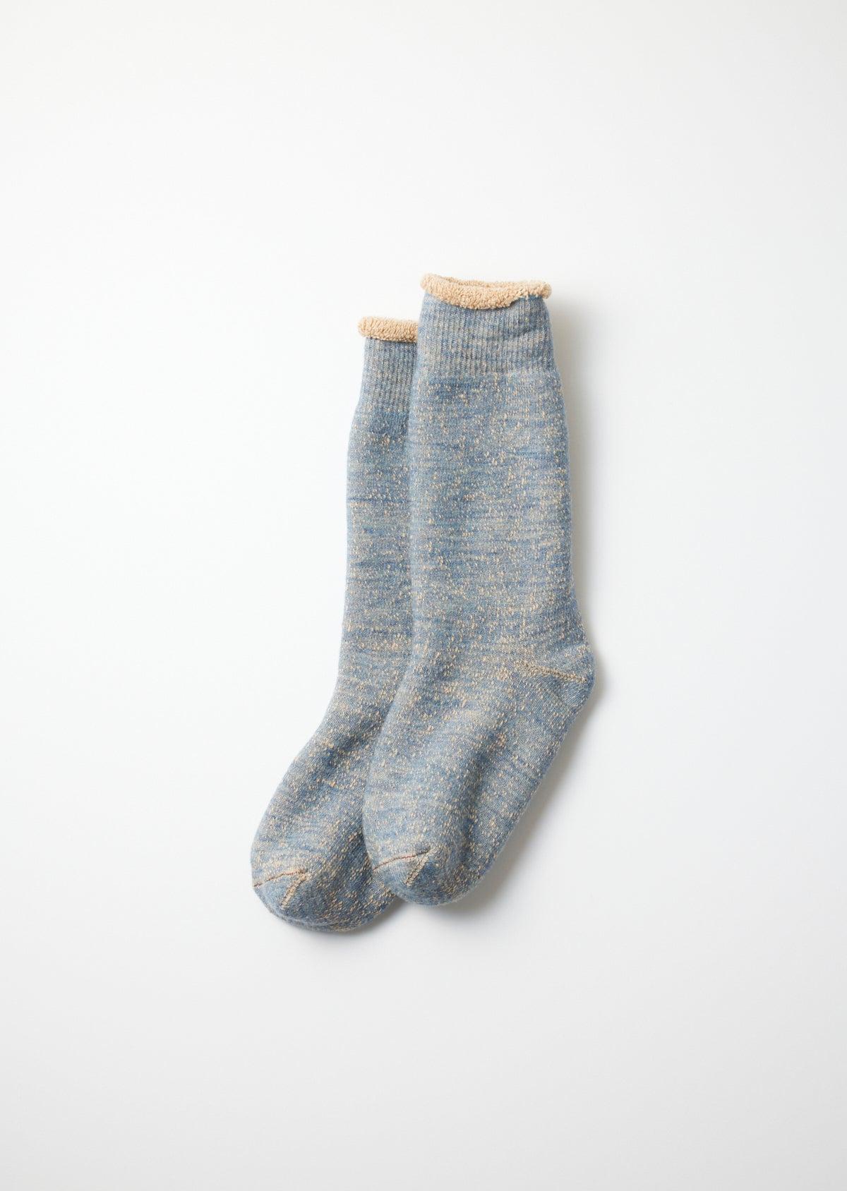 R1001-BR Double Faced Crew Socks - Blue/Brown