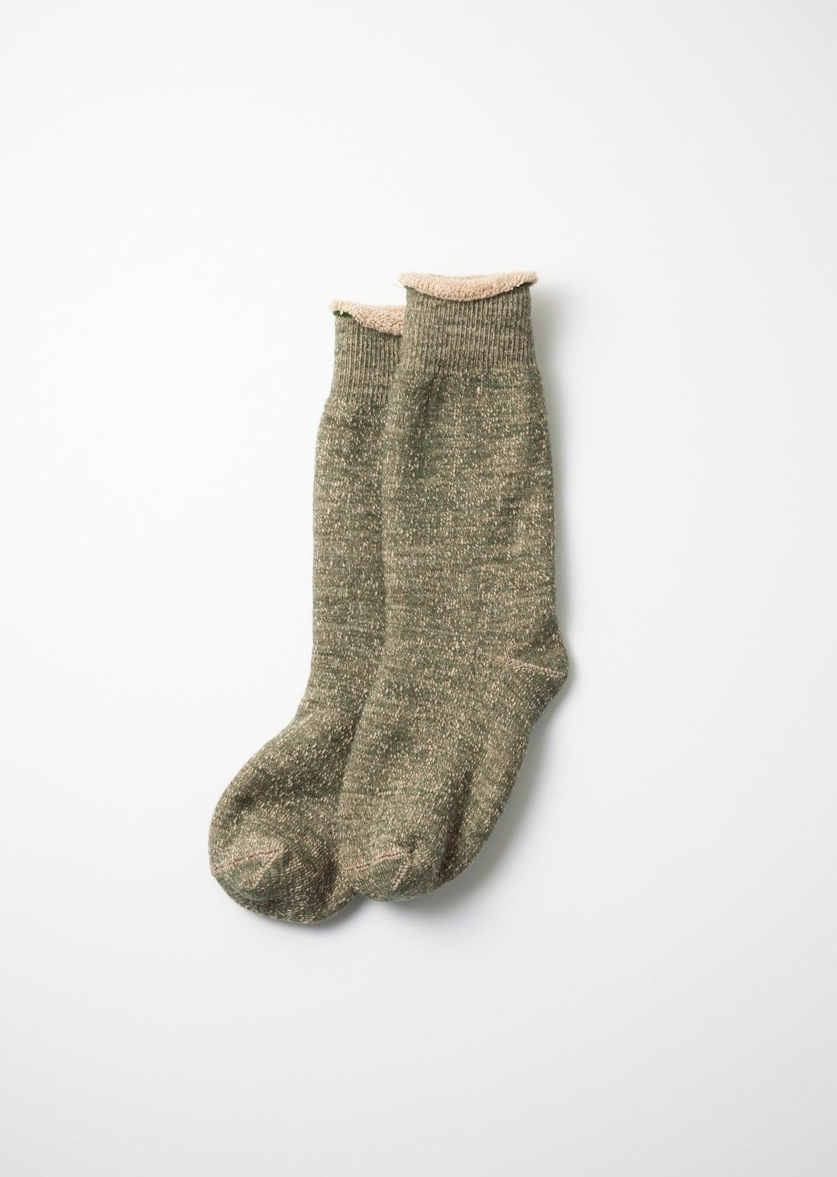 R1001-BR Double Faced Crew Socks - Green/Brown