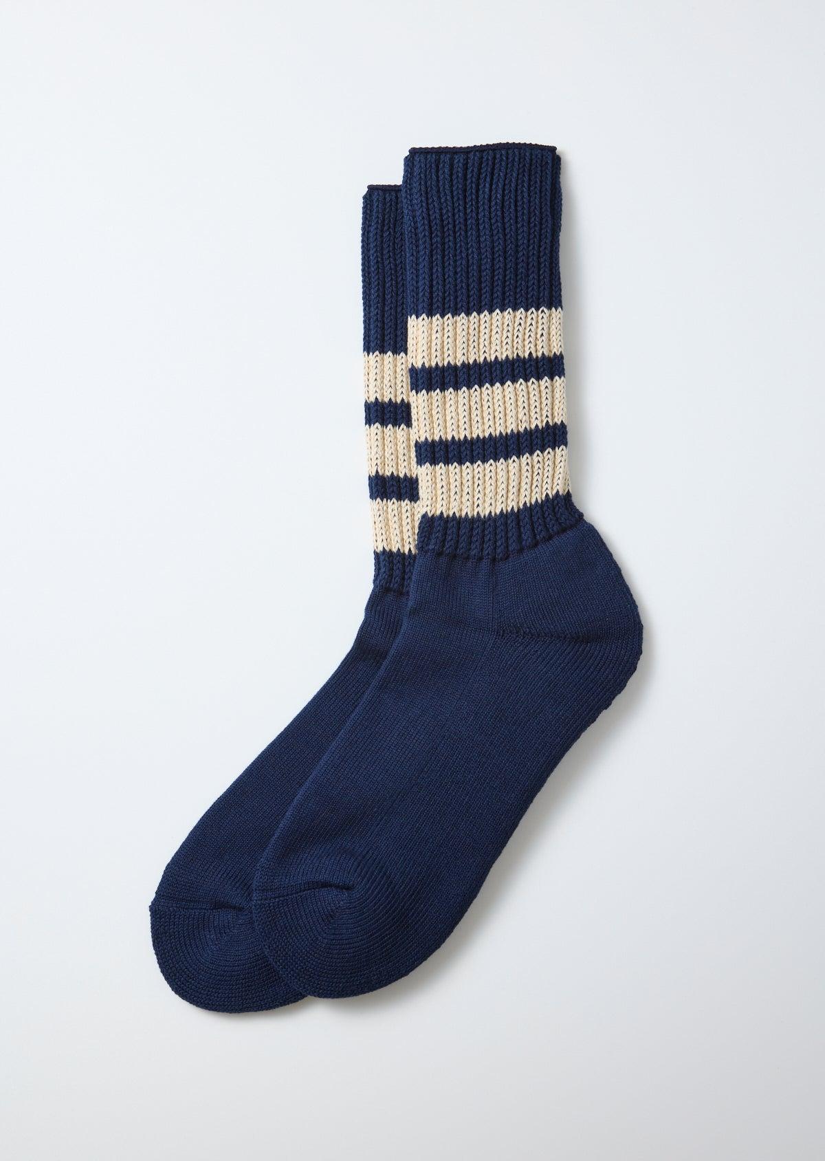 R1255-CC Coarse Ribbed Crew Socks - Dark Navy Ivory